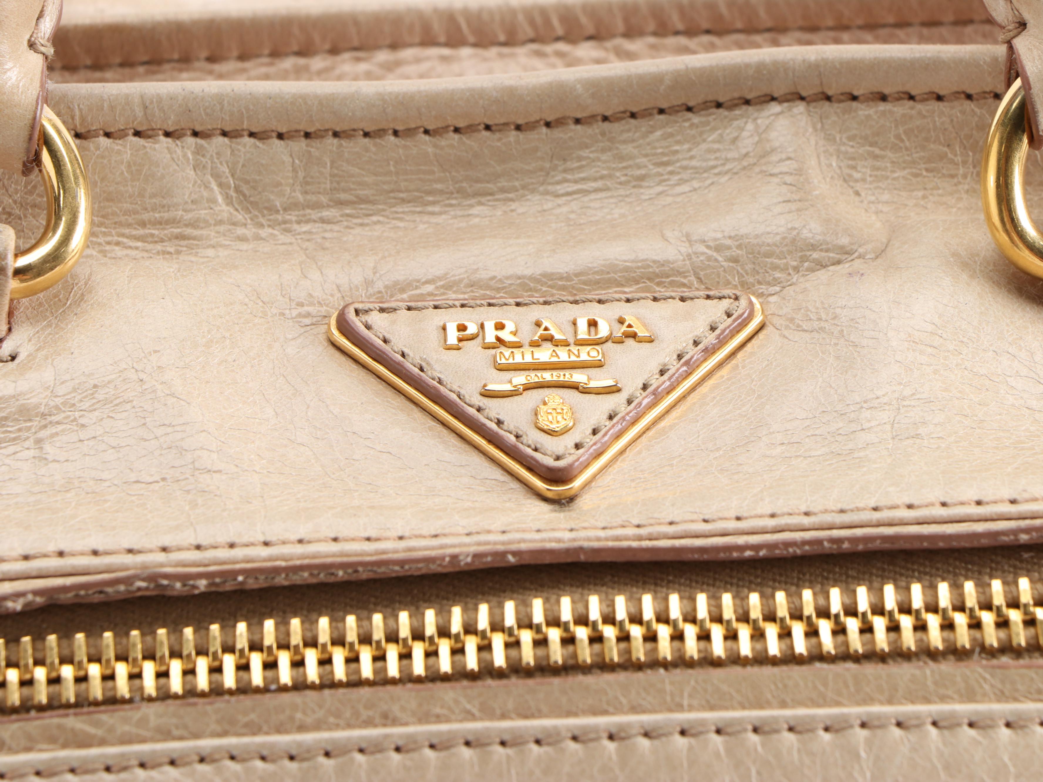 Prada Beige Vitello Leather Two-Way Zip Tote