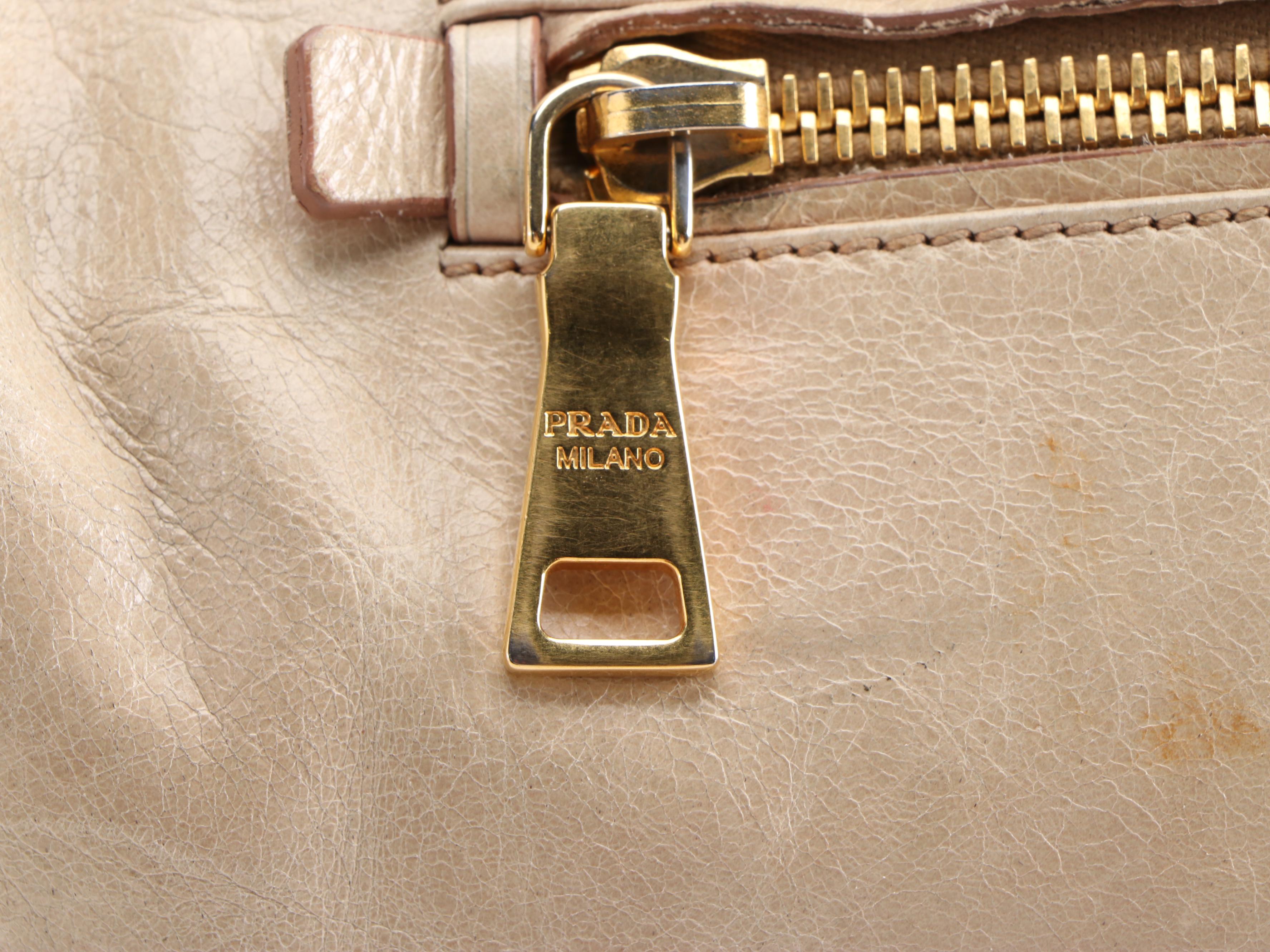 Prada Beige Vitello Leather Two-Way Zip Tote