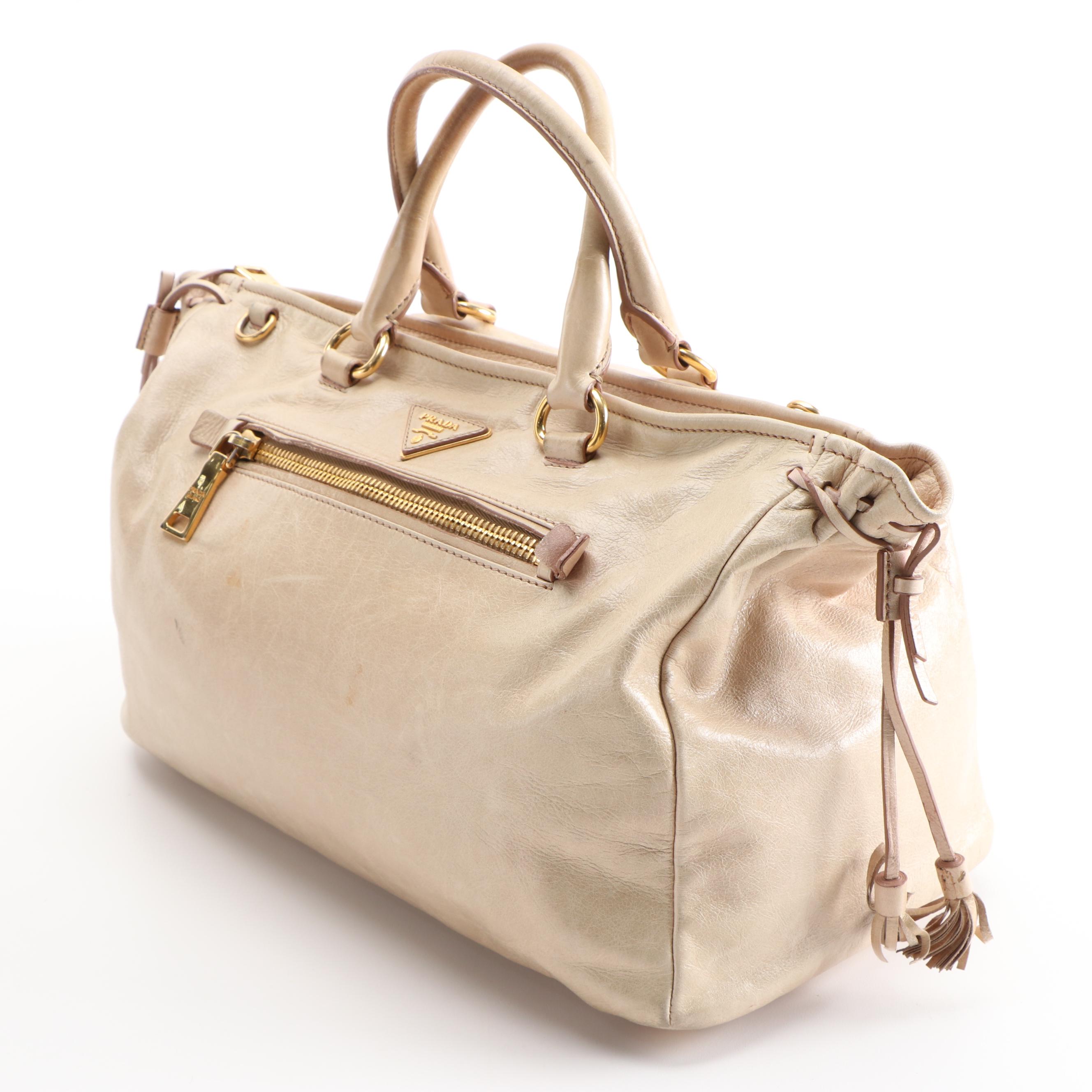 Prada Beige Vitello Leather Two-Way Zip Tote