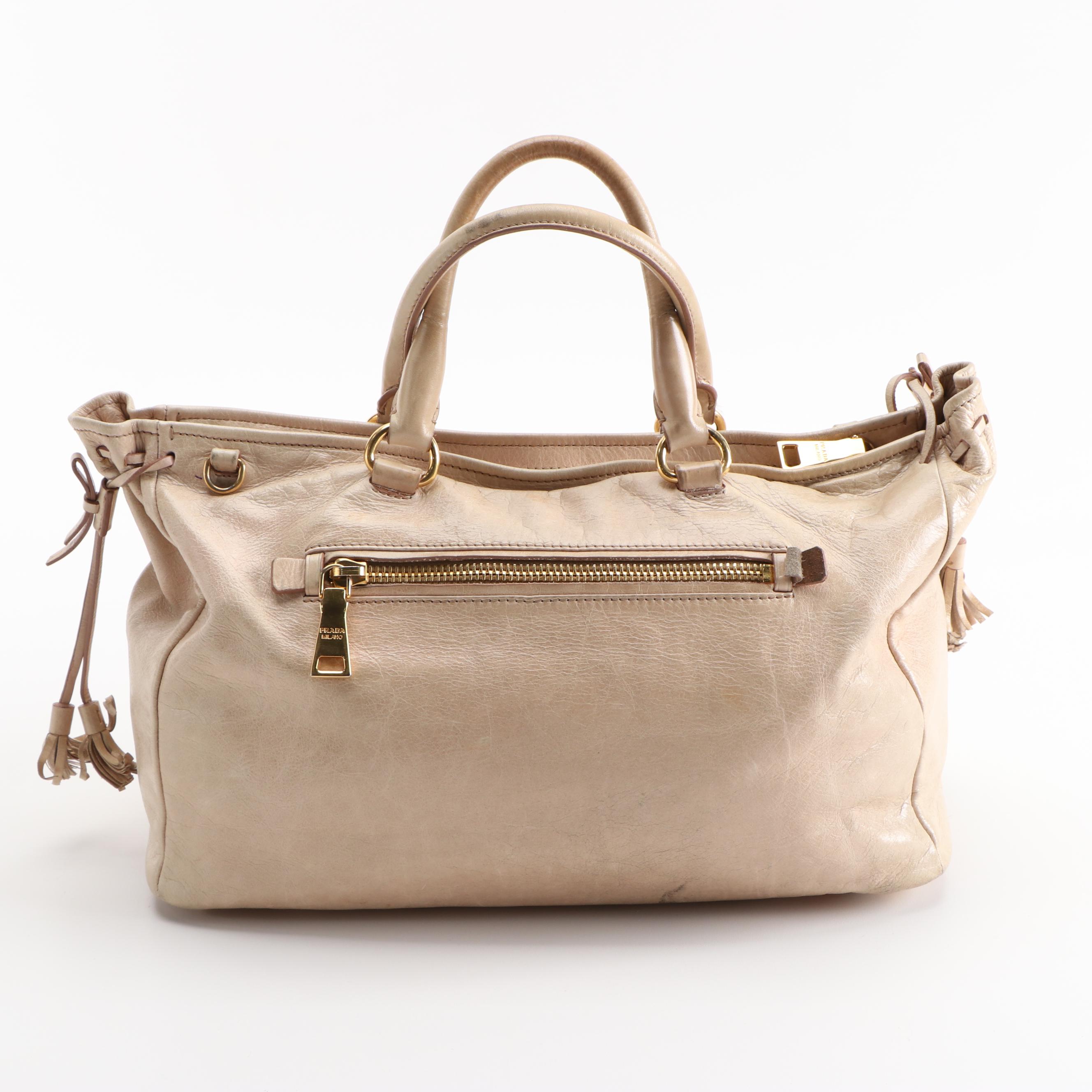 Prada Beige Vitello Leather Two-Way Zip Tote