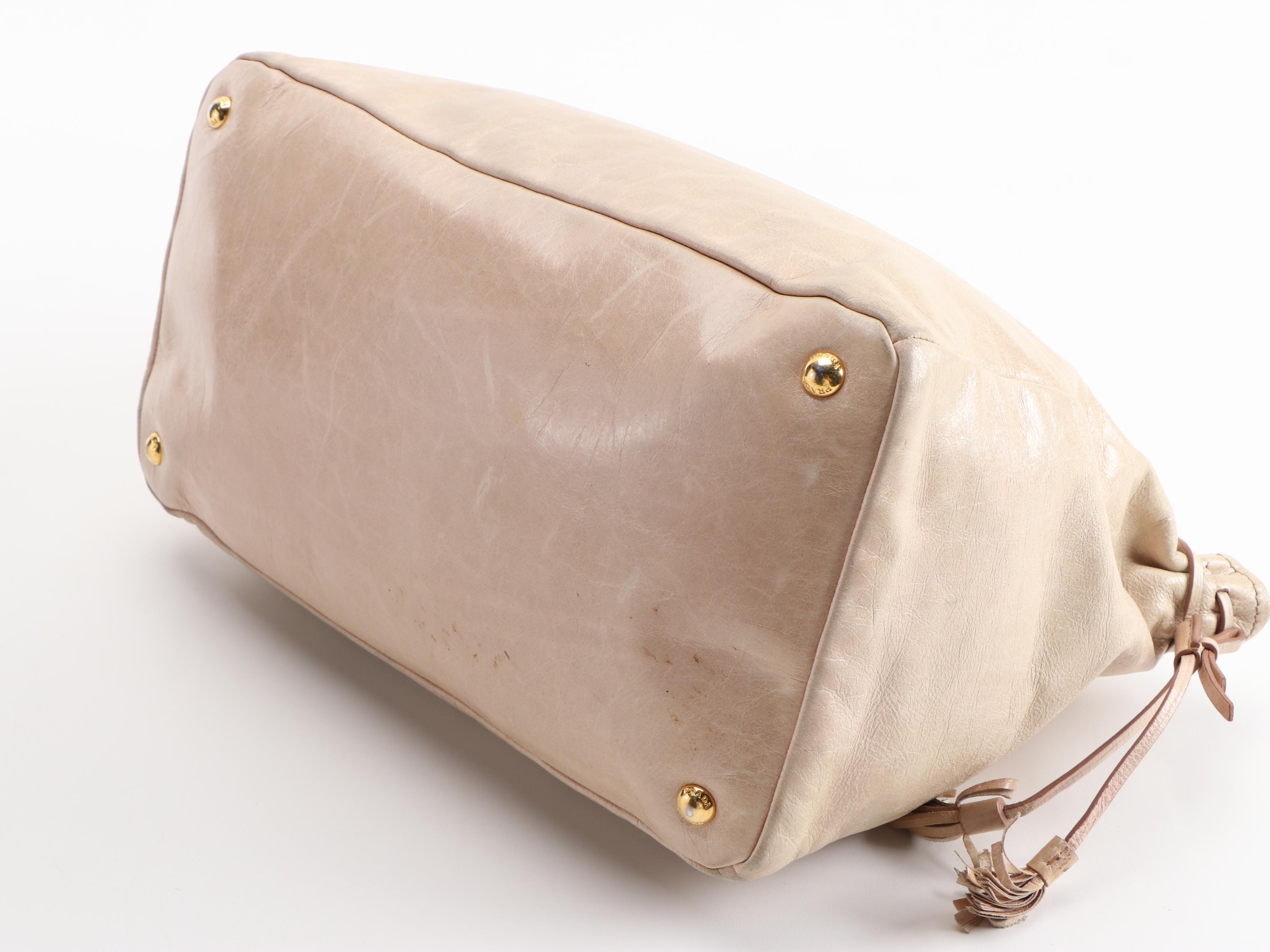 Prada Beige Vitello Leather Two-Way Zip Tote