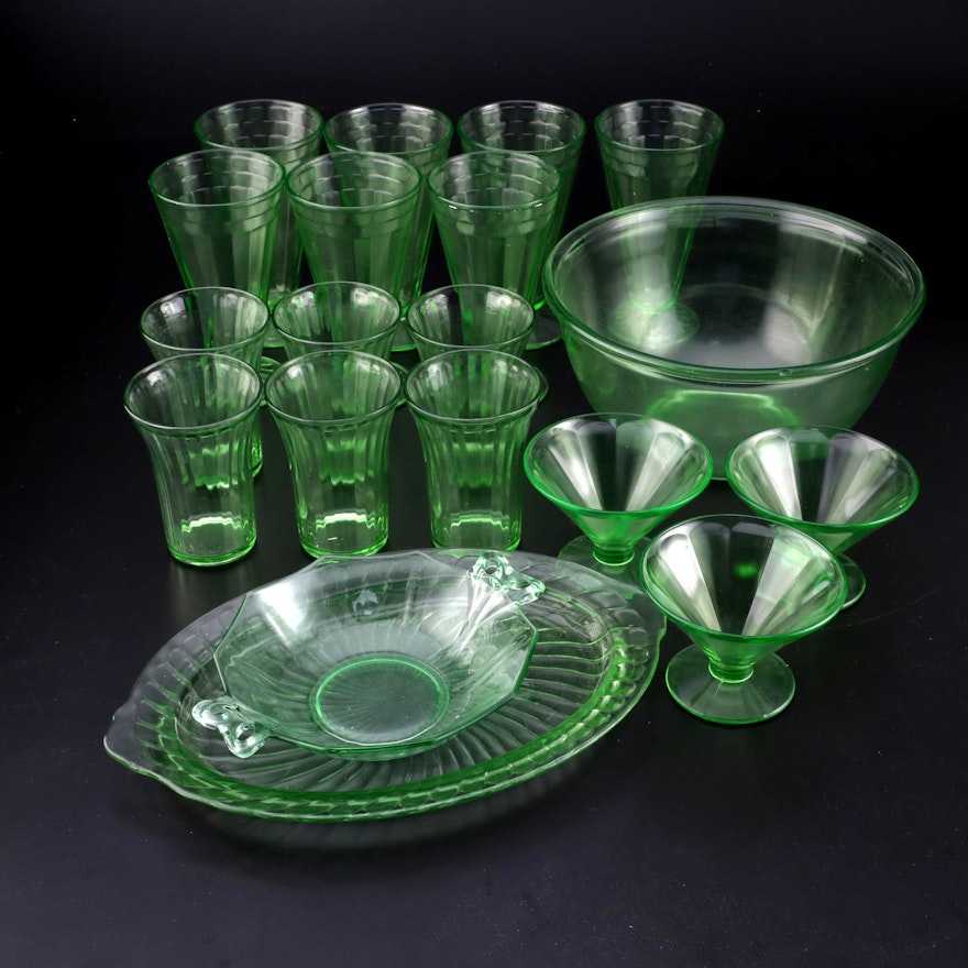 Federal, Anchor Hocking, and Other Green Depression Glass Tableware