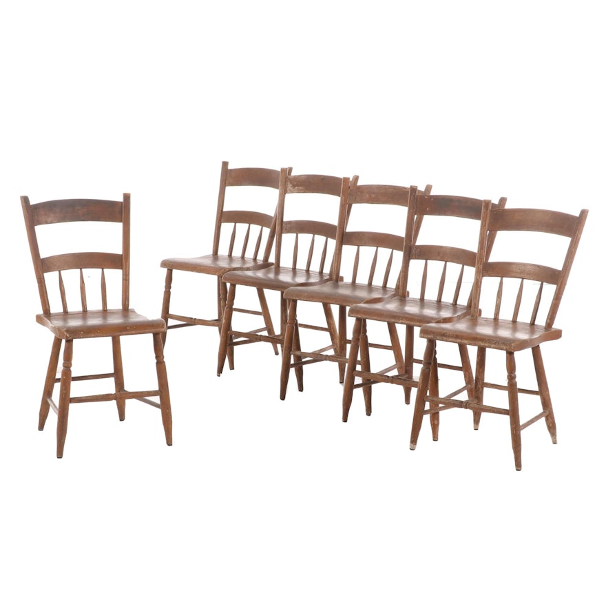 Six American Primitive Painted Half-Spindle Side Chairs, 19th Century