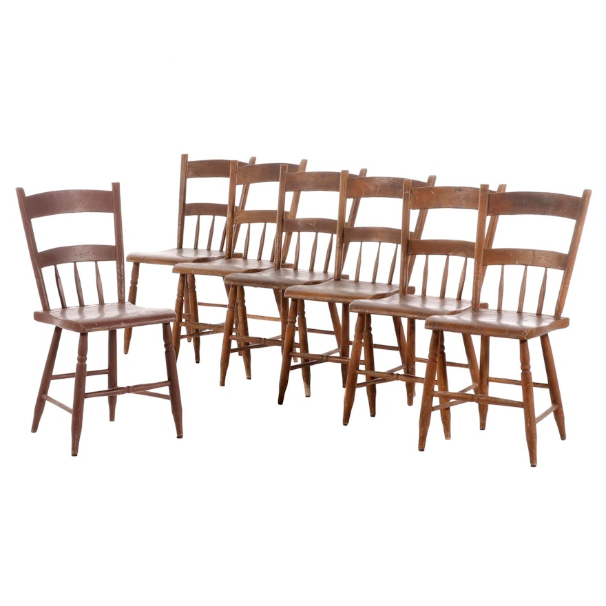 Seven American Primitive Painted Half-Spindle Side Chairs, 19th Century