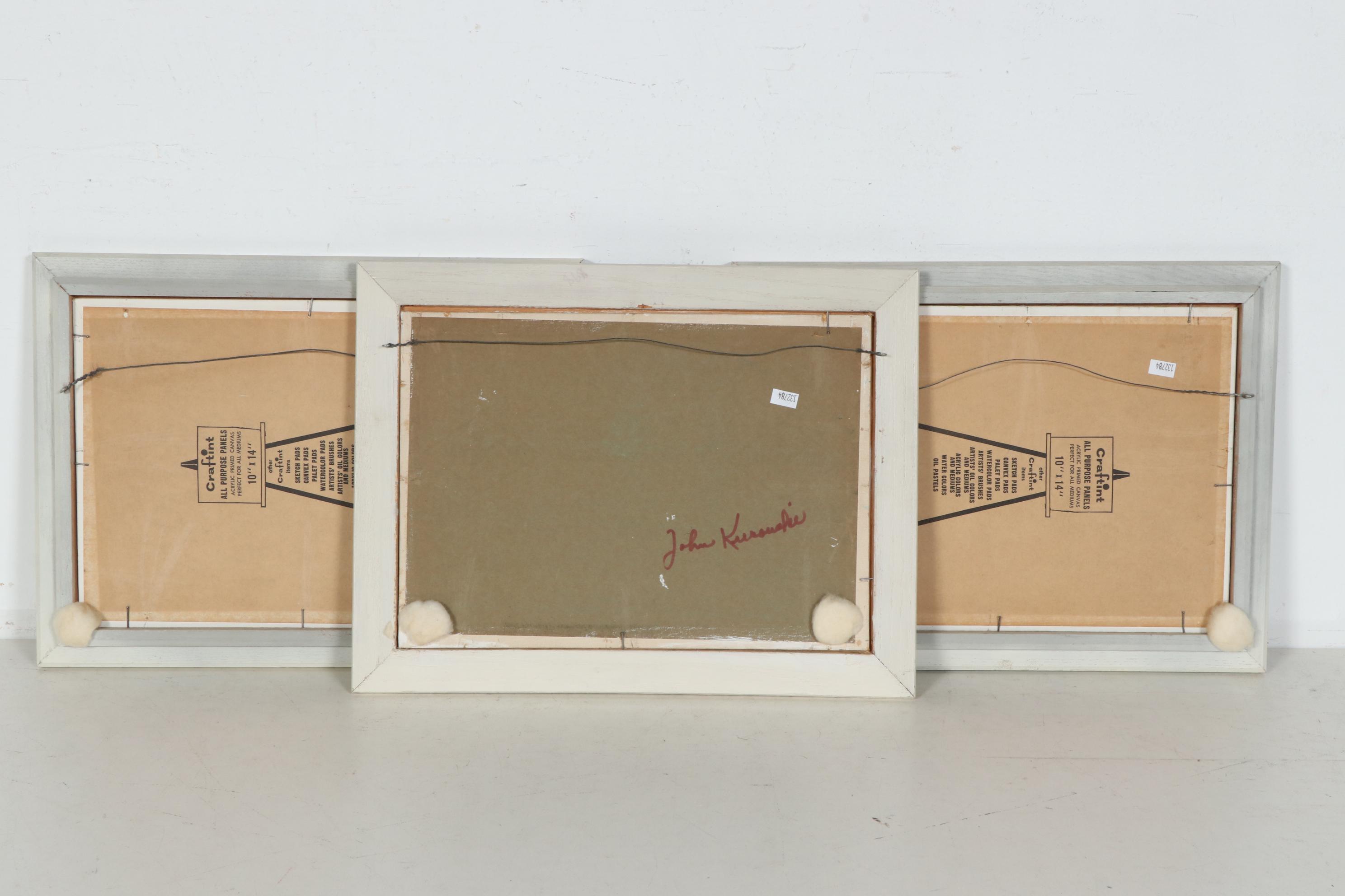 Folk Art Oil Paintings of Winter Farm Scenes, Mid-20th Century