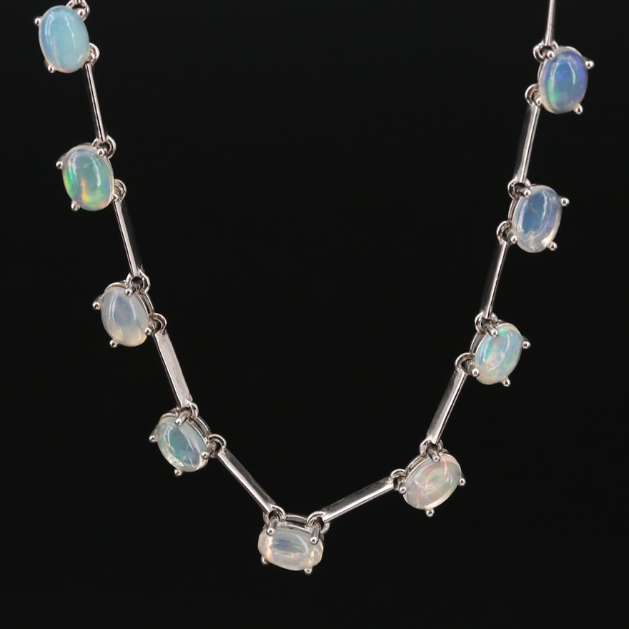 Sterling Silver Opal Link Necklace
