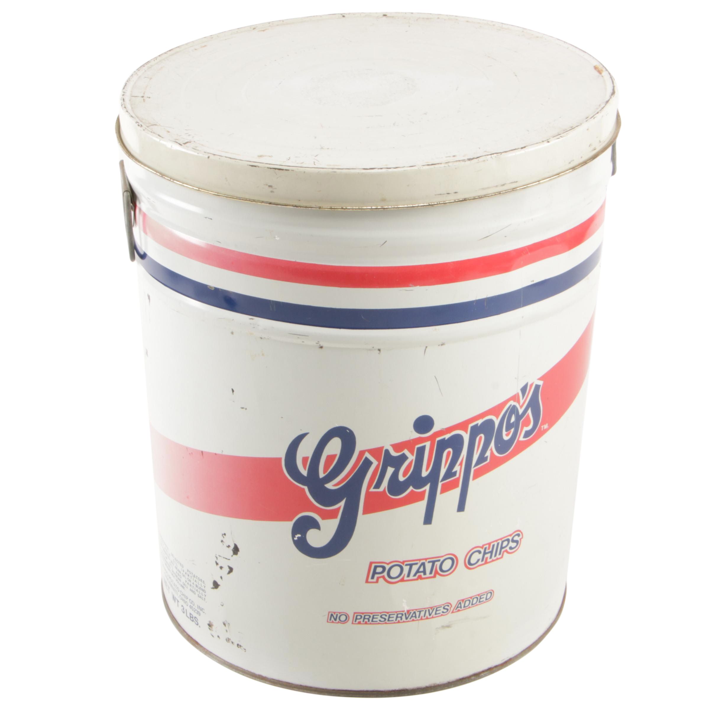Grippo's Potato Chips 3 Lbs. Metal Can, Mid-20th Century