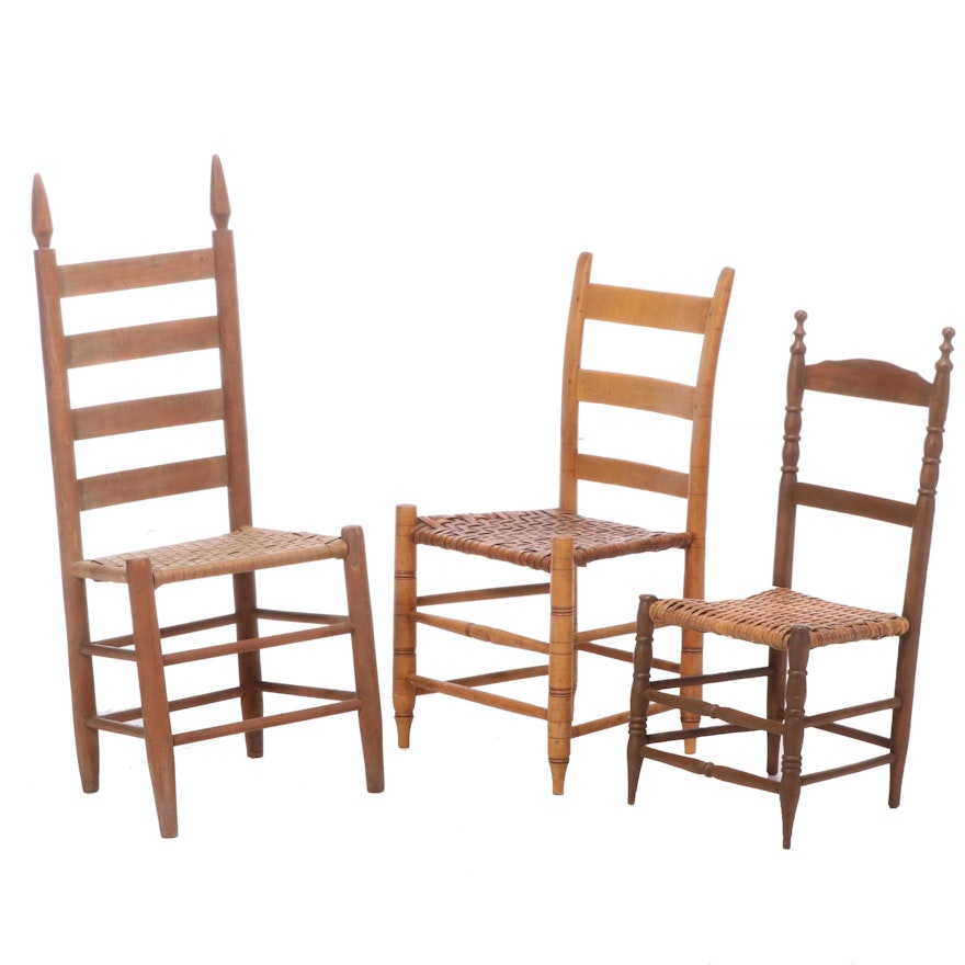 Three American Primitive Ladderback Side Chairs