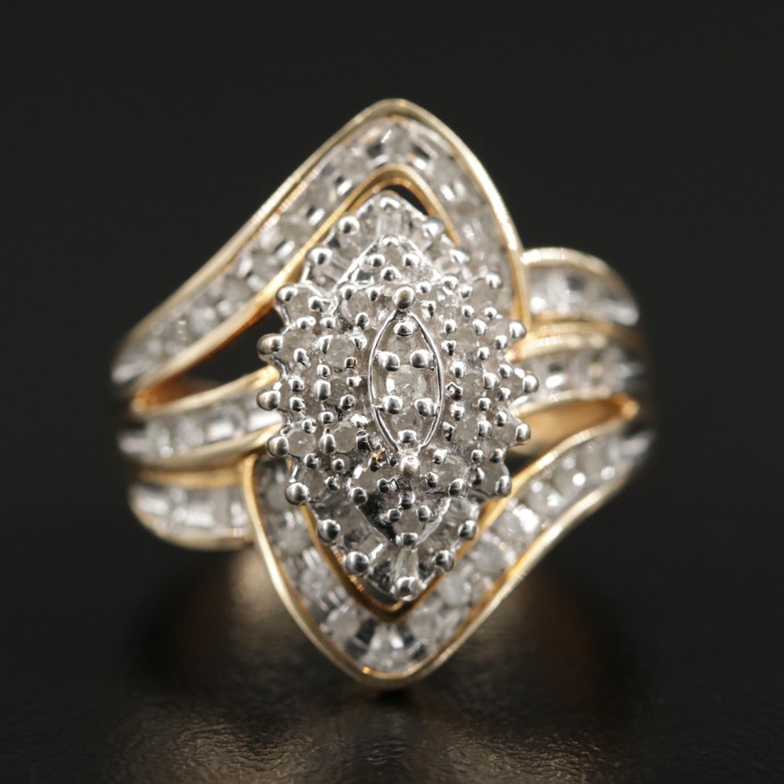 10K Diamond Split Band Cluster Ring