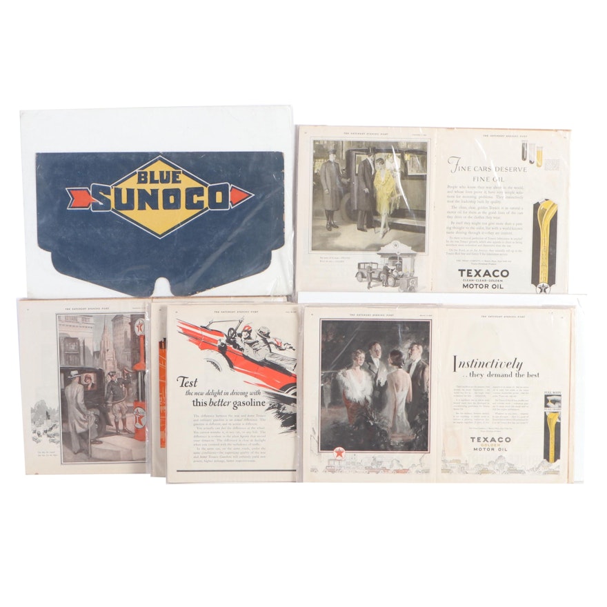 Automobile Related Magazine Ads and a Blue Sunoco Radiator Shield