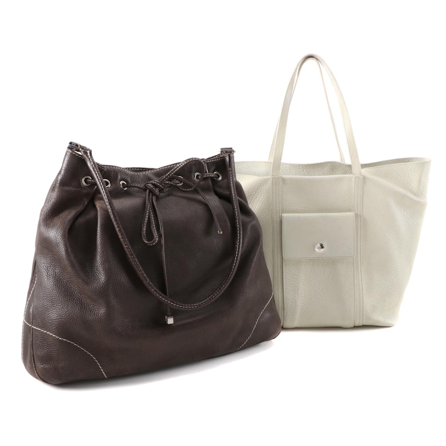 Lambertson Truex Pebble Grained Leather Tote and Drawstring Shoulder Bag