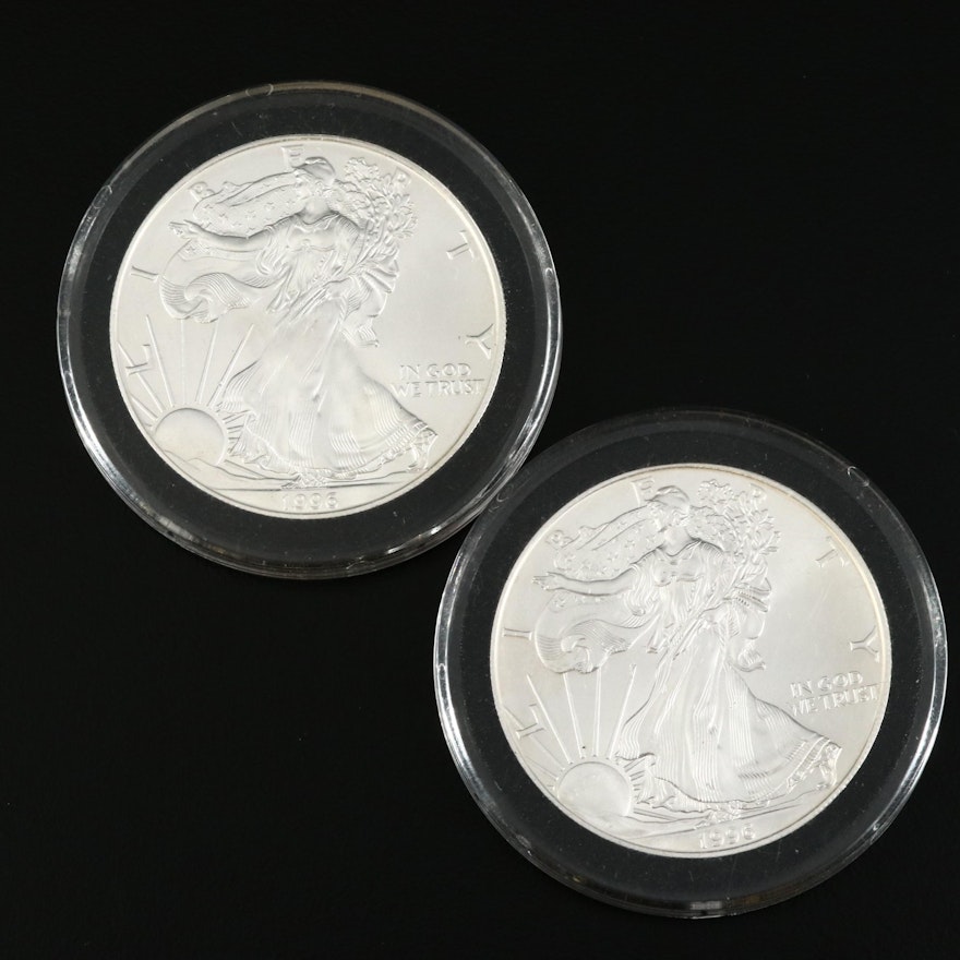 Two Better Date 1996 Uncirculated American Silver Eagle Bullion Coins