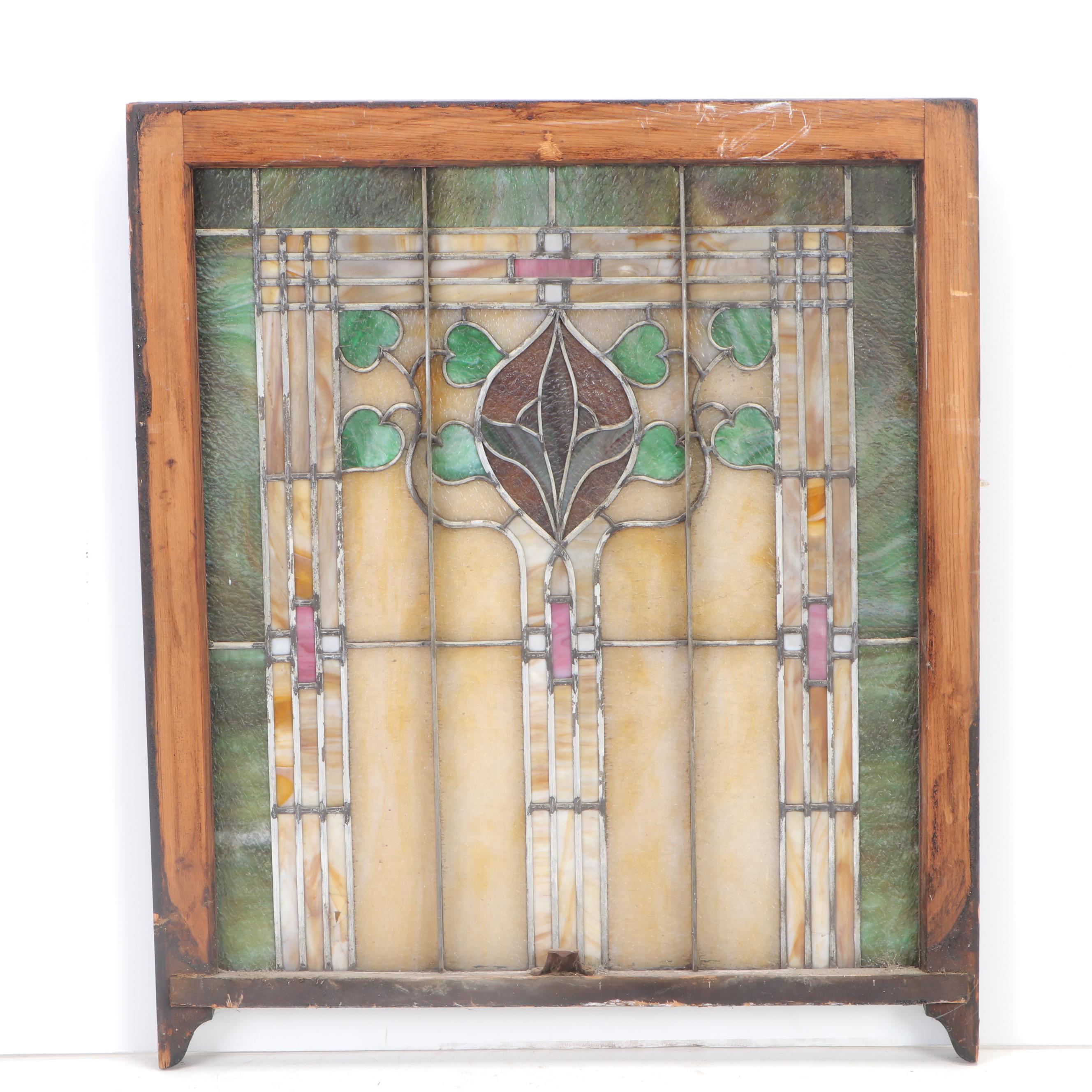 Arts and Crafts Leaded Glass Window, Early 20th Century
