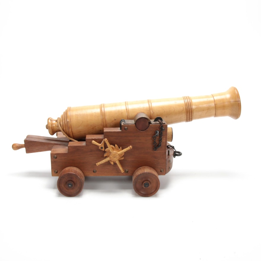 Scale Wooden Model of Naval Cannon on Carriage