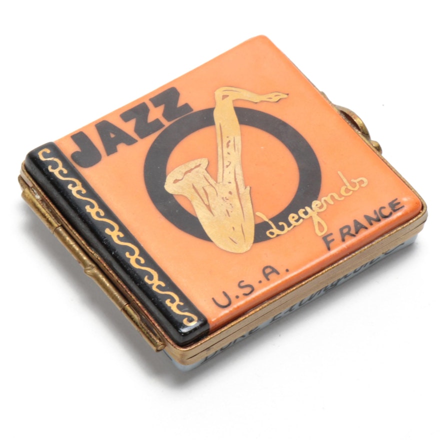 French Hand-Painted Porcelain Jazz Record Limoges Box