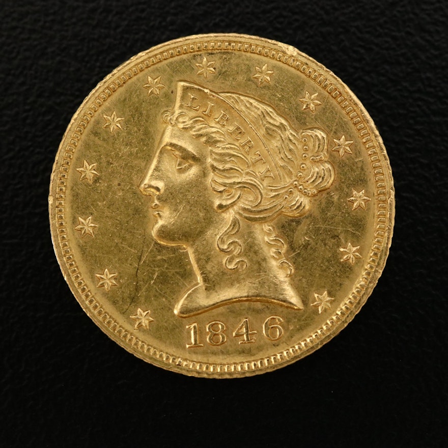 1846 Liberty Head $5 Half Eagle Gold Coin