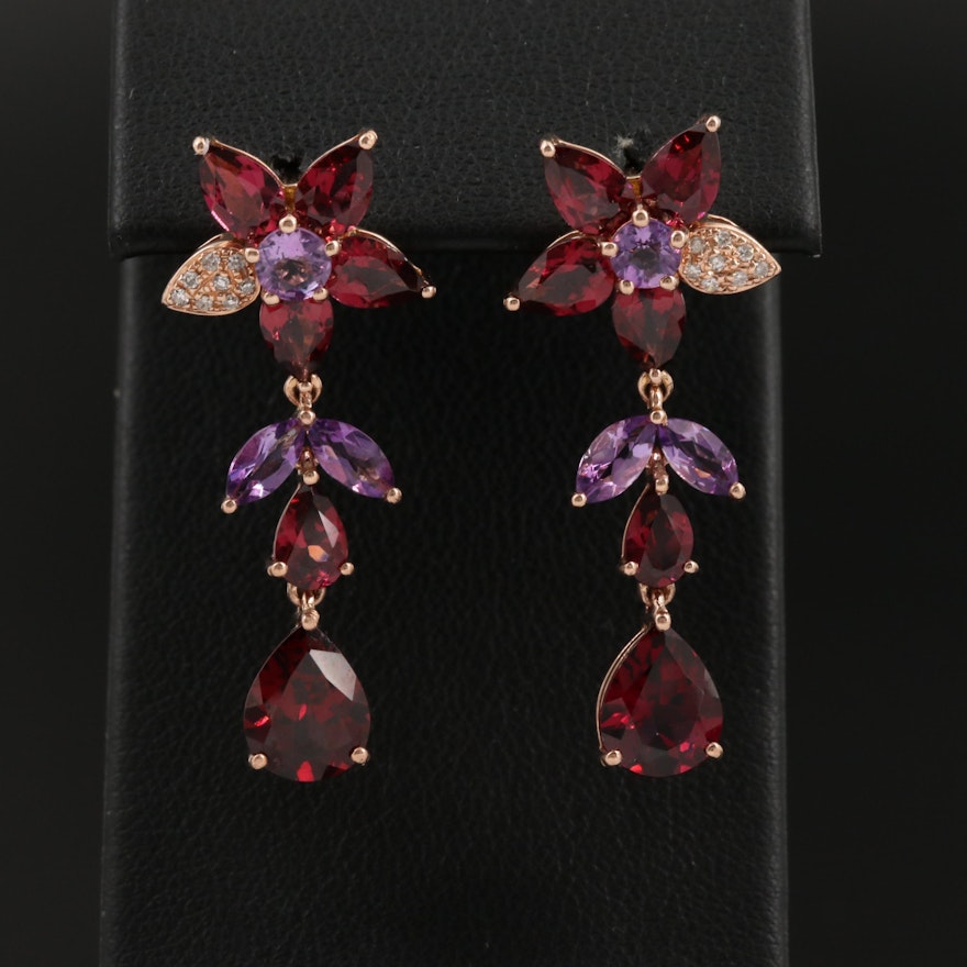 EFFY 14K Rose Gold Garnet, Amethyst and Diamond Drop Earrings