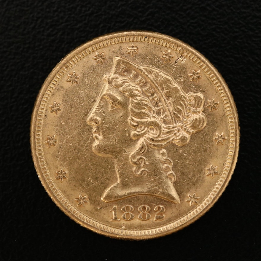 1882 Liberty Head $5 Gold Half Eagle Coin