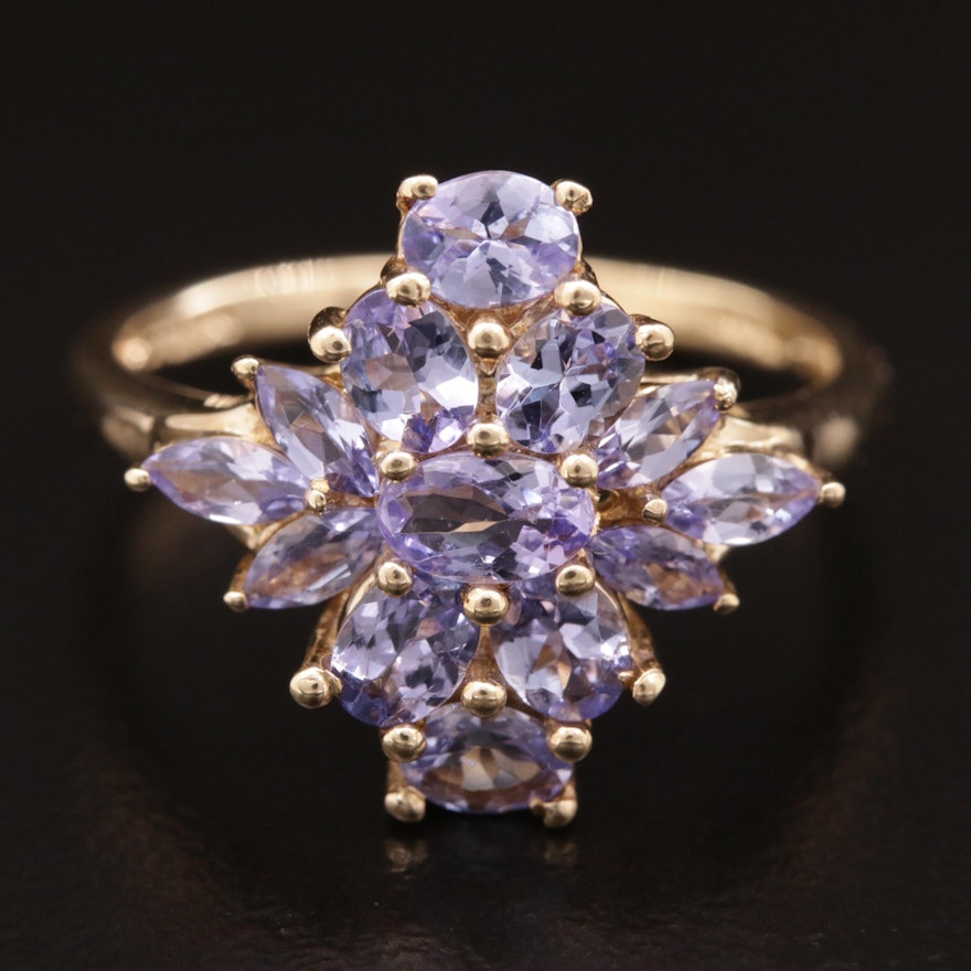 10K Gold Tanzanite Cluster Ring