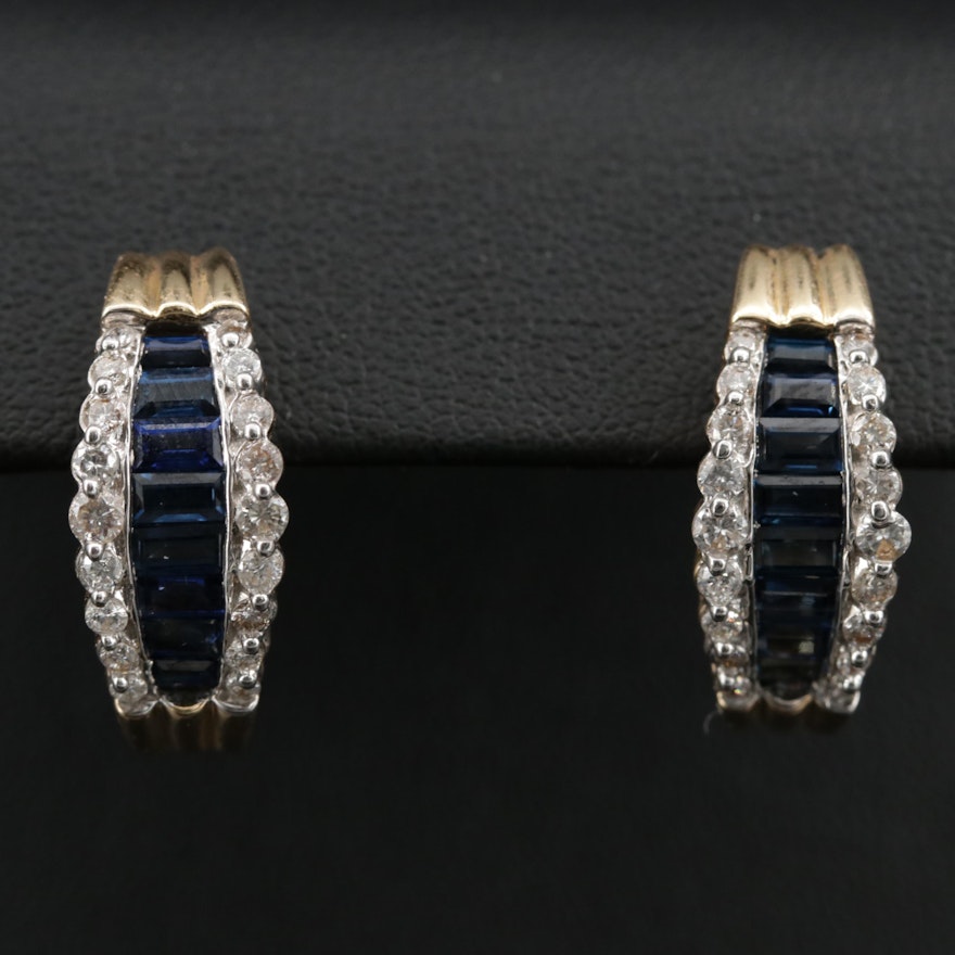 14K Sapphire and 1.00 CTW Diamond Huggie Earrings