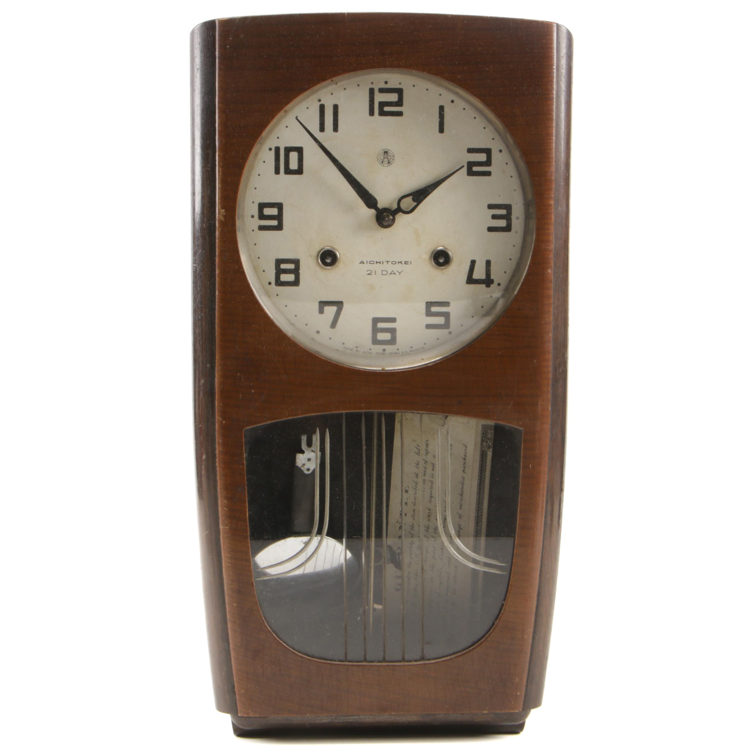 Aichi Tokei Japanese Lacquered "21 Day" Clock, Mid-20th Century
