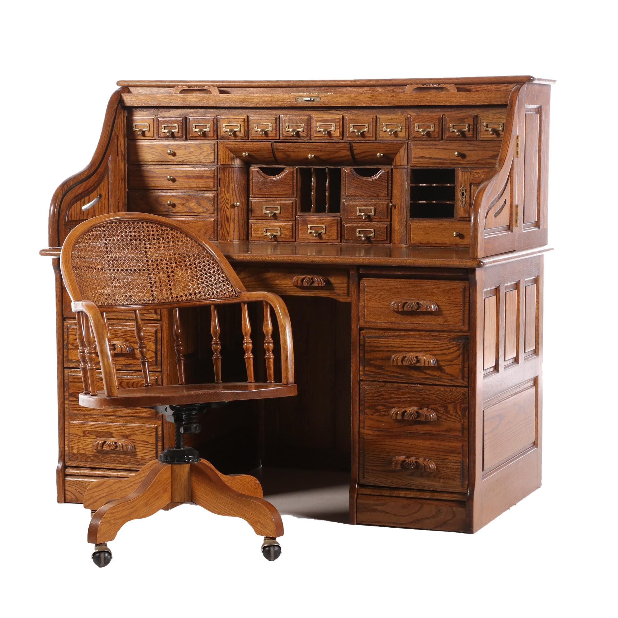 American Memories Oak Roll Top Desk with Swivel Chair