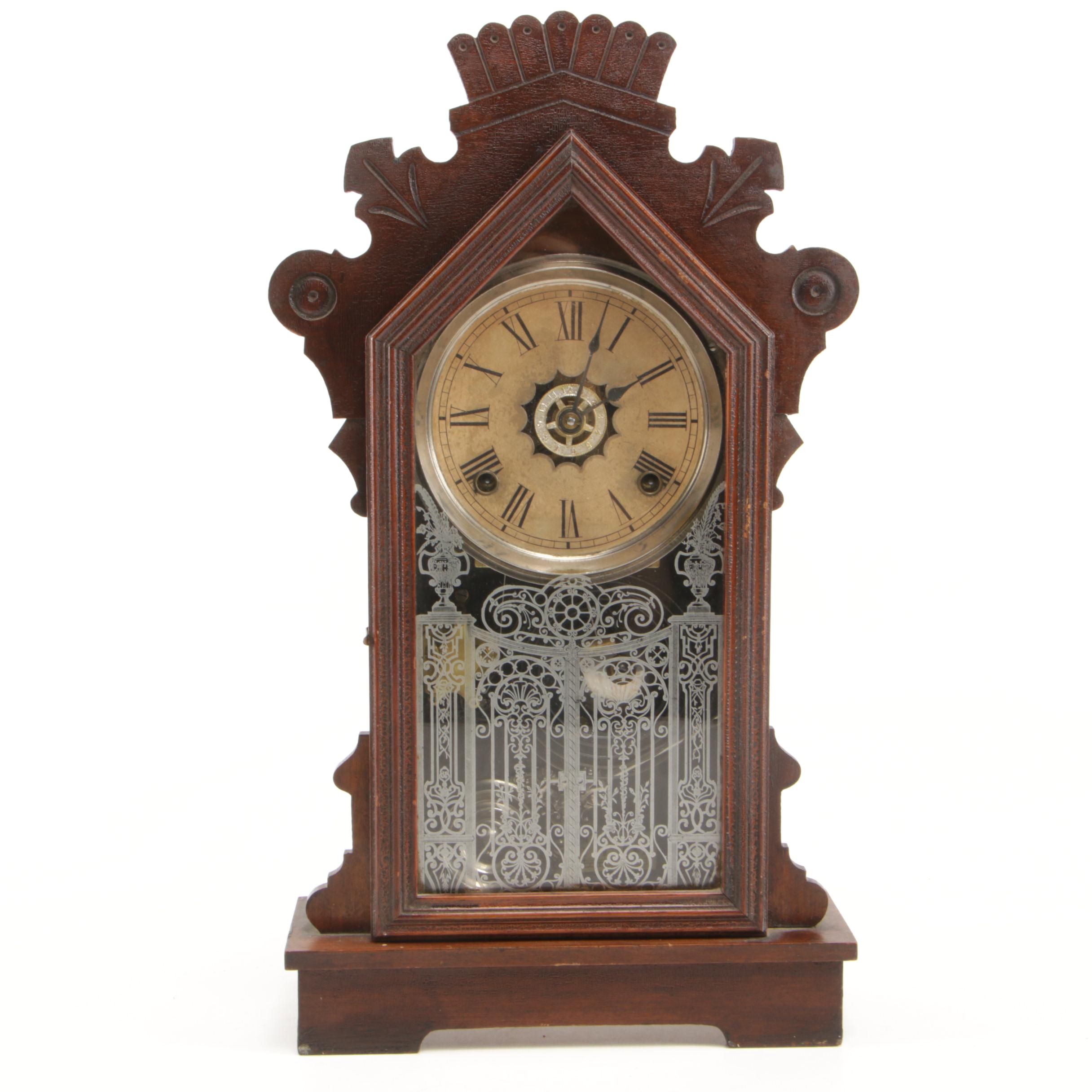 Ansonia Clock Co. "Aden" Eight-Day Walnut Mantel Clock, Late 19th/Early 20th C.