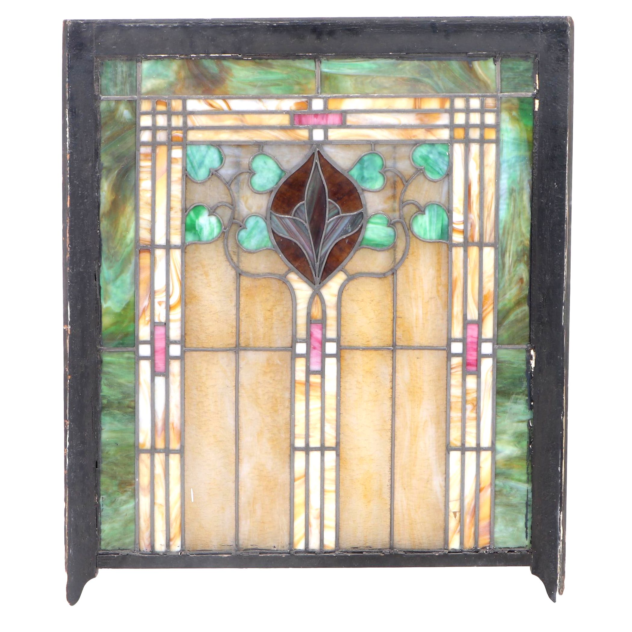 Arts and Crafts Leaded Glass Window, Early 20th Century