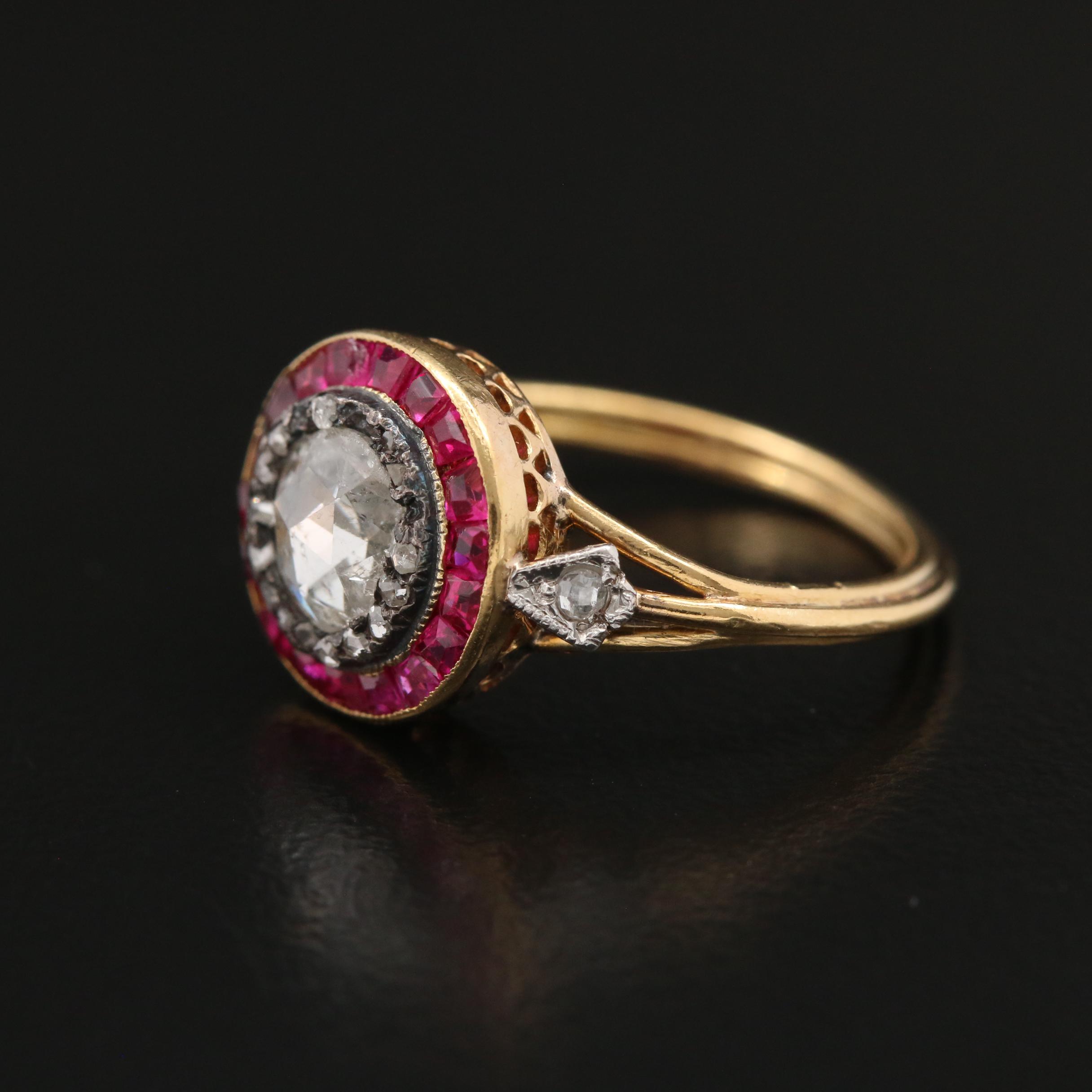 Vintage 18K Gold Diamond and Ruby Ring with Sterling and Platinum Accents