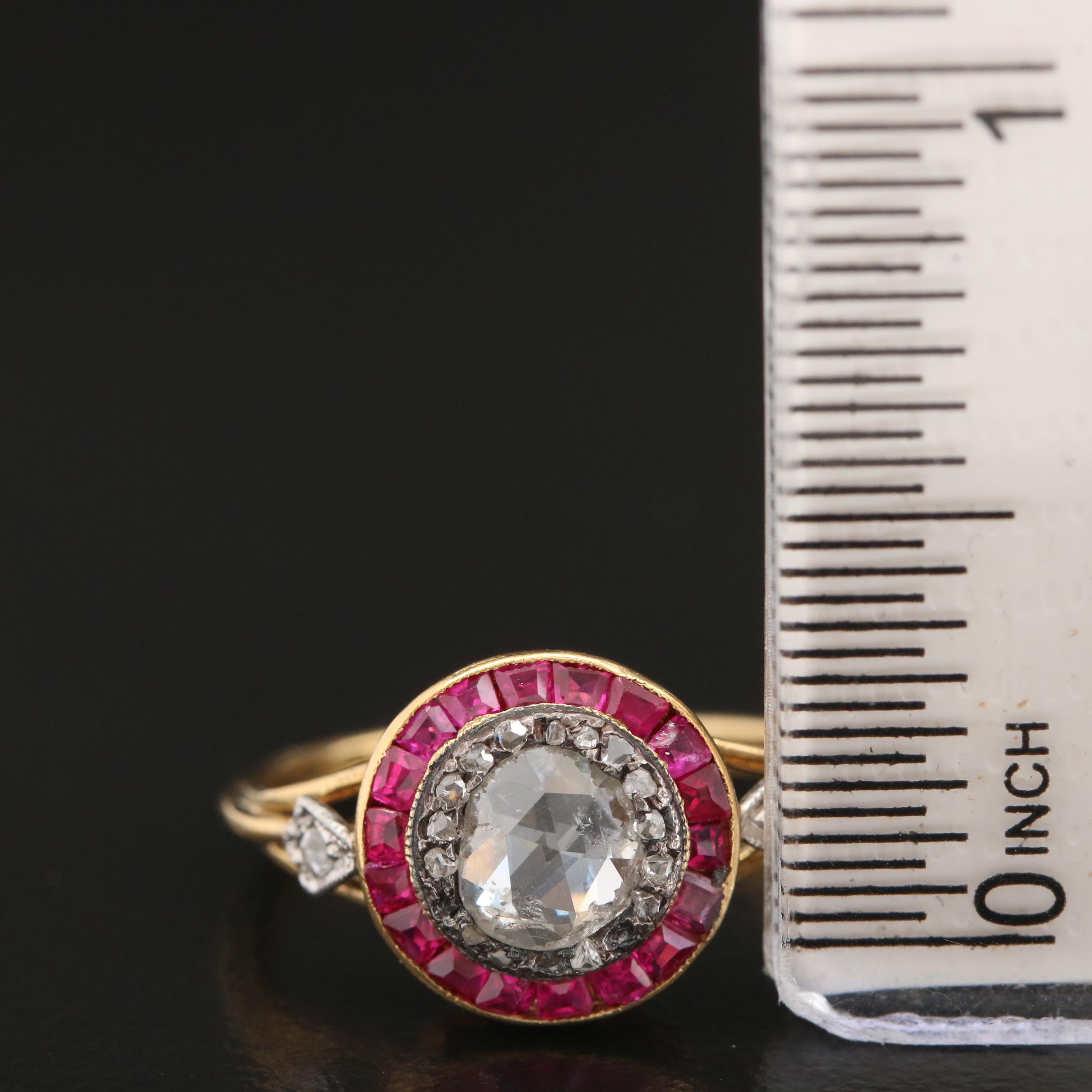 Vintage 18K Gold Diamond and Ruby Ring with Sterling and Platinum Accents