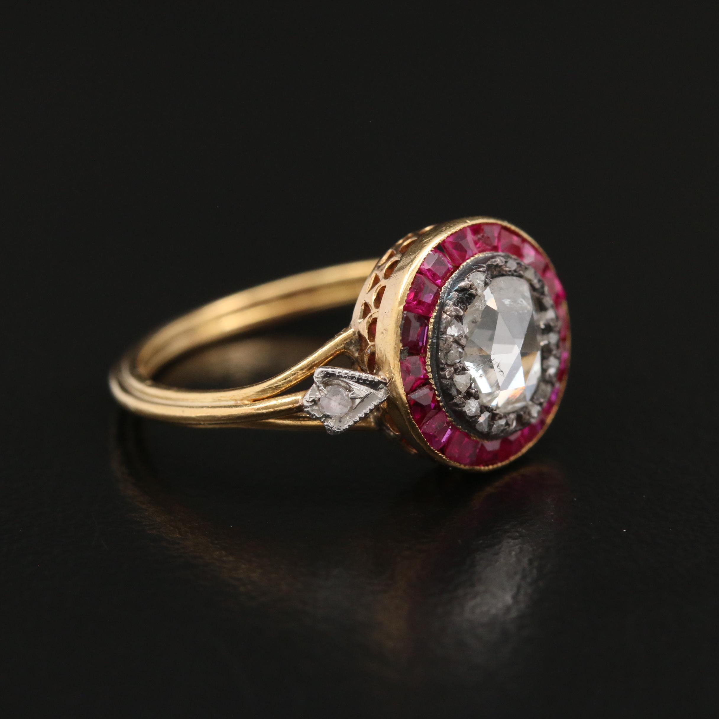 Vintage 18K Gold Diamond and Ruby Ring with Sterling and Platinum Accents