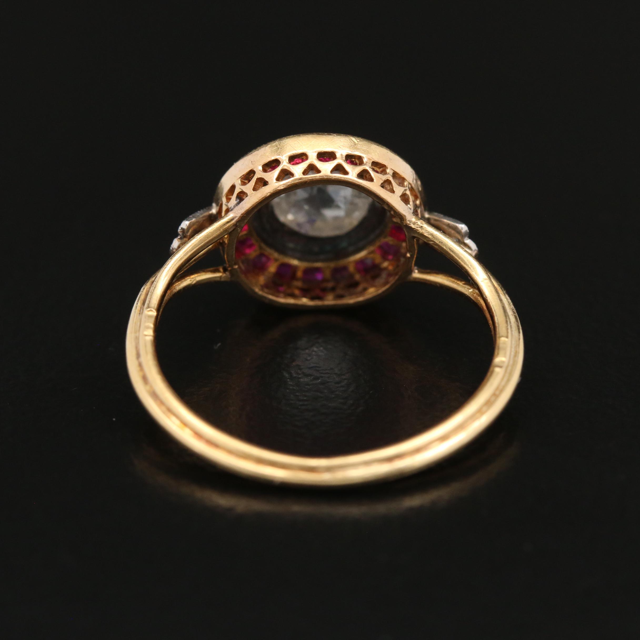 Vintage 18K Gold Diamond and Ruby Ring with Sterling and Platinum Accents