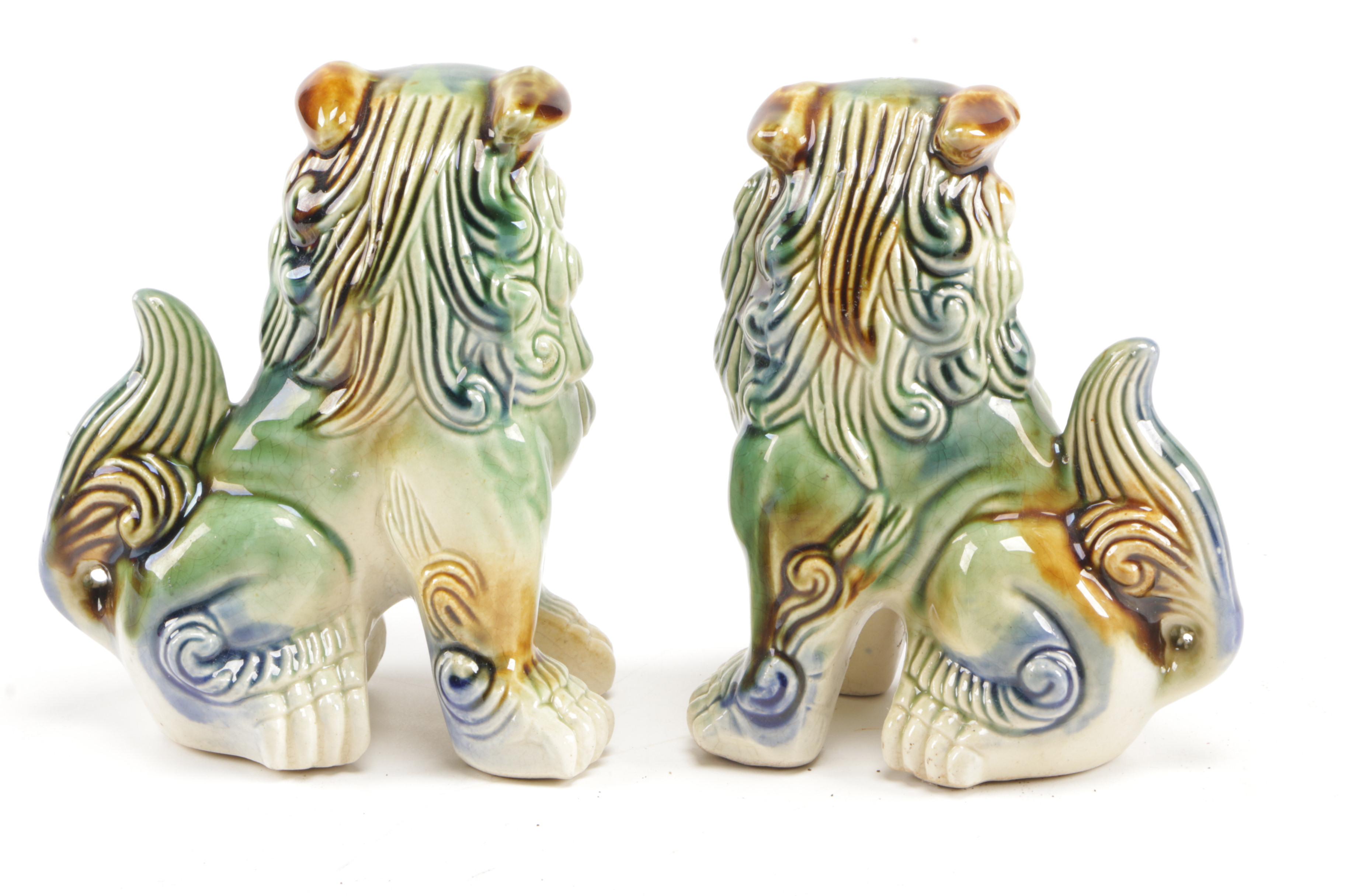 Chinese Majolica Style Glazed Ceramic Guardian Lion Figurines