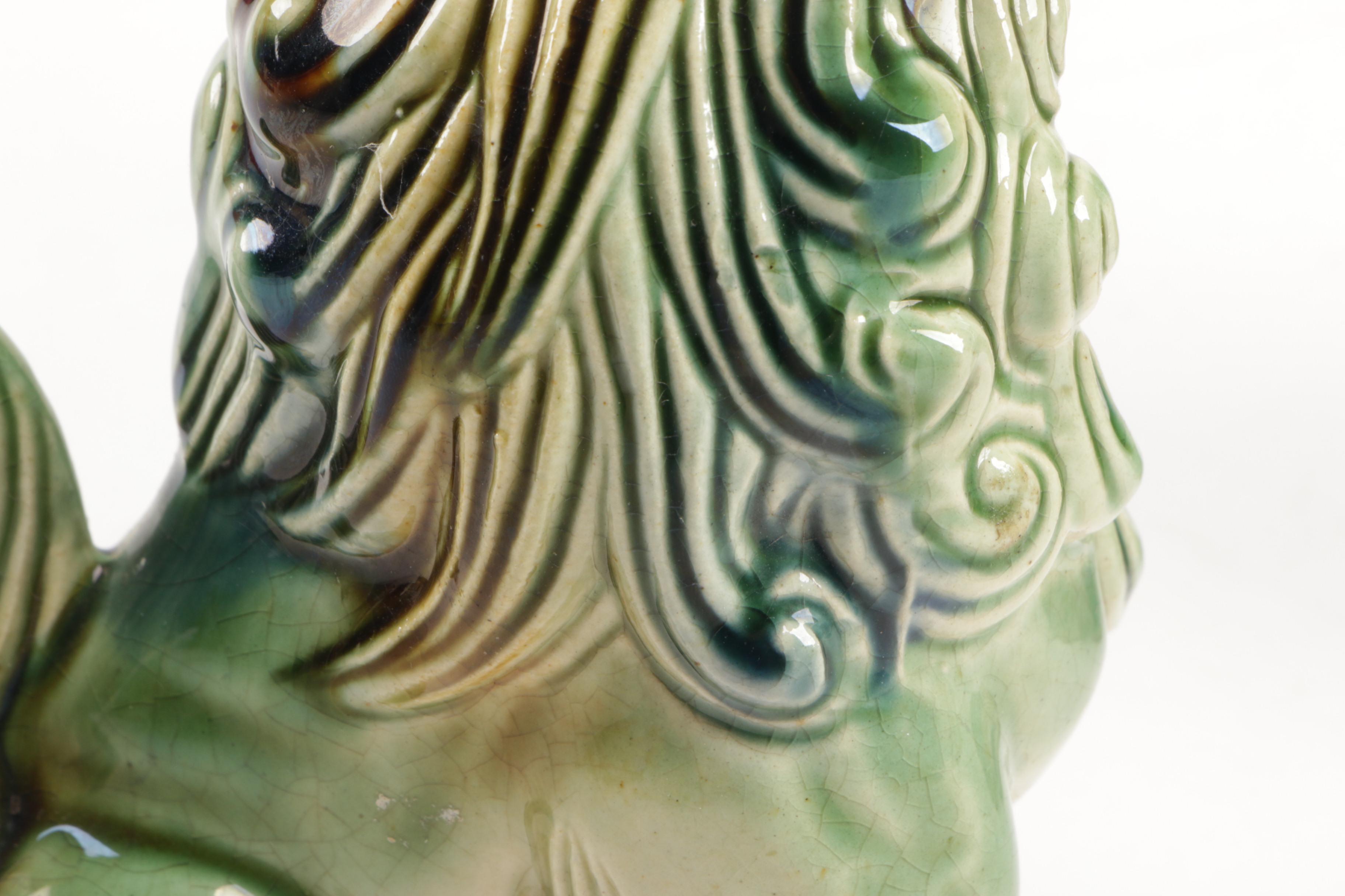 Chinese Majolica Style Glazed Ceramic Guardian Lion Figurines