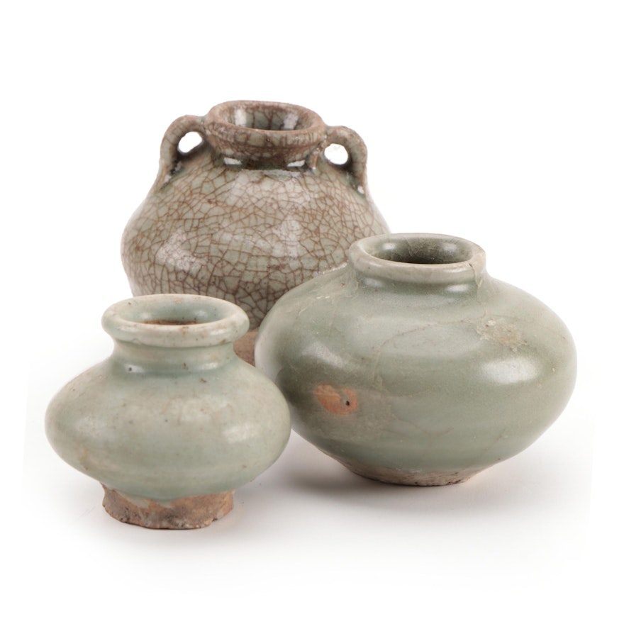 Late Ming Dynasty Celadon Glaze Ceramic Jarlets