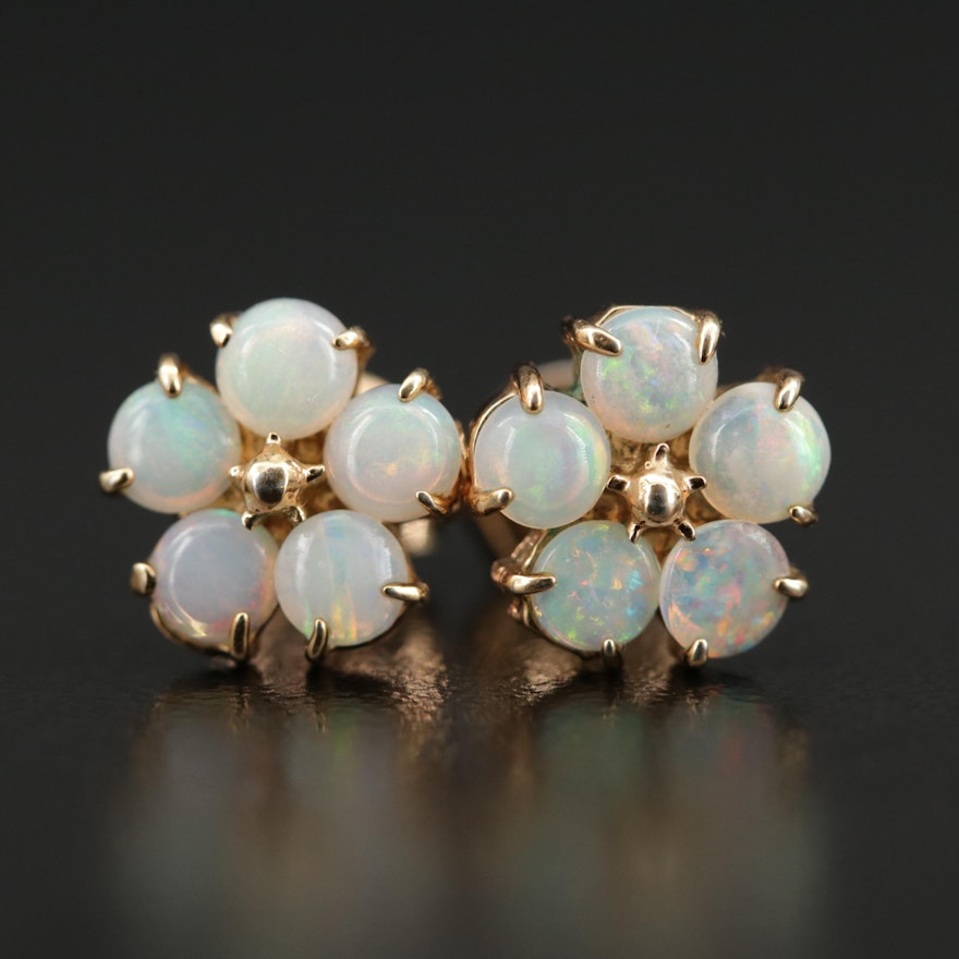 Opal Button Earrings with 10K Posts