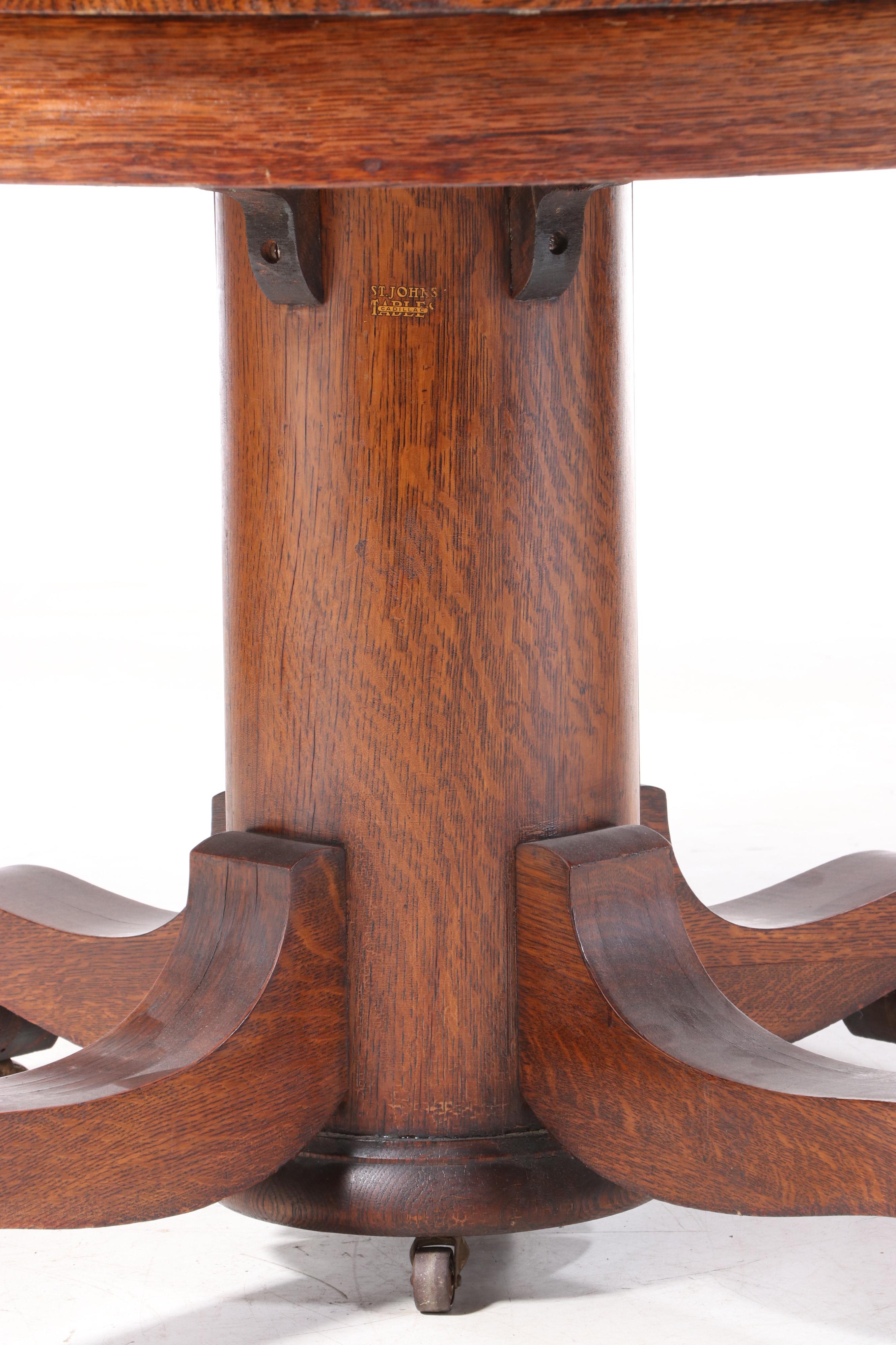 St. John's Tables Victorian Oak Pedestal Dining Table, Early 20th Century