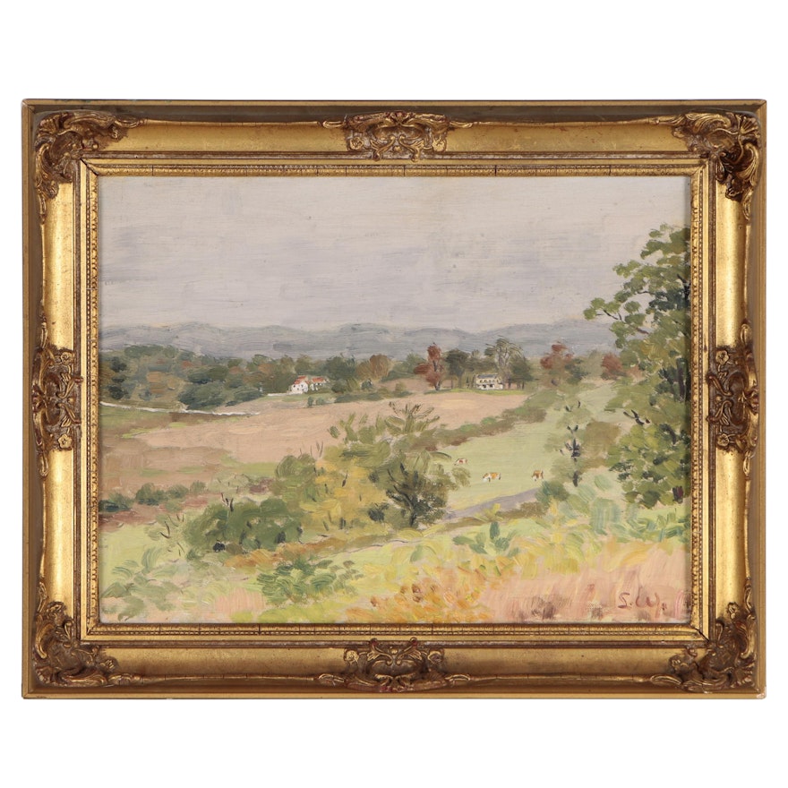Countryside Landscape Oil Painting, Early to Mid 20th Century