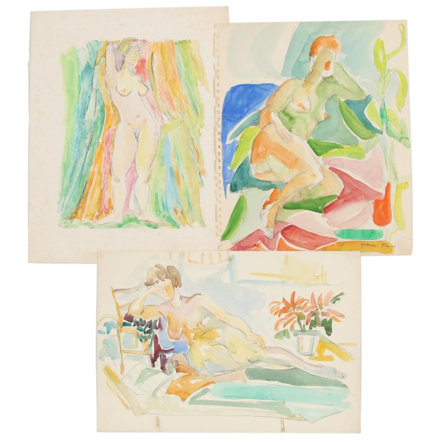 Yolanda Fusco Watercolor Paintings and Monoprint "Figure"