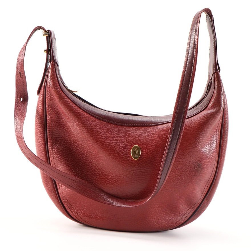 Must de Cartier Red Grained Leather Shoulder Bag with Burgundy Leather Trim