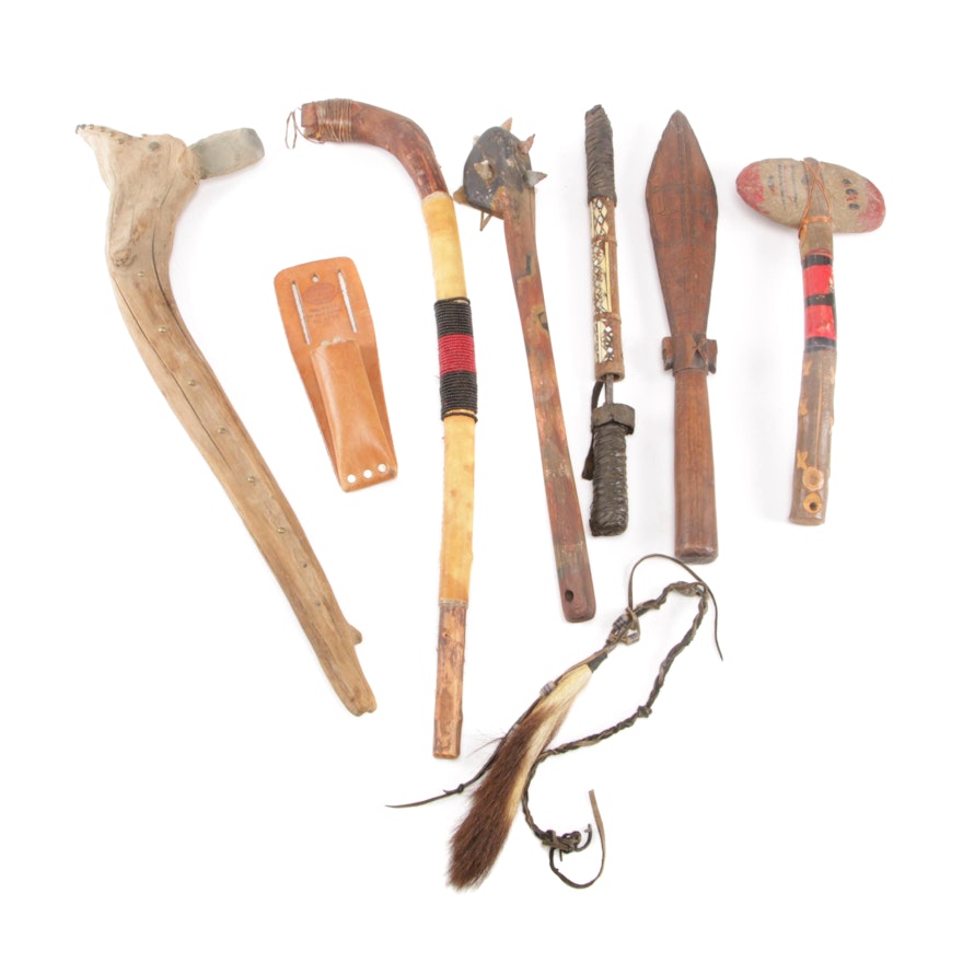 Native American Style Ceremonial Tomahawk, Spiked War Club, and More