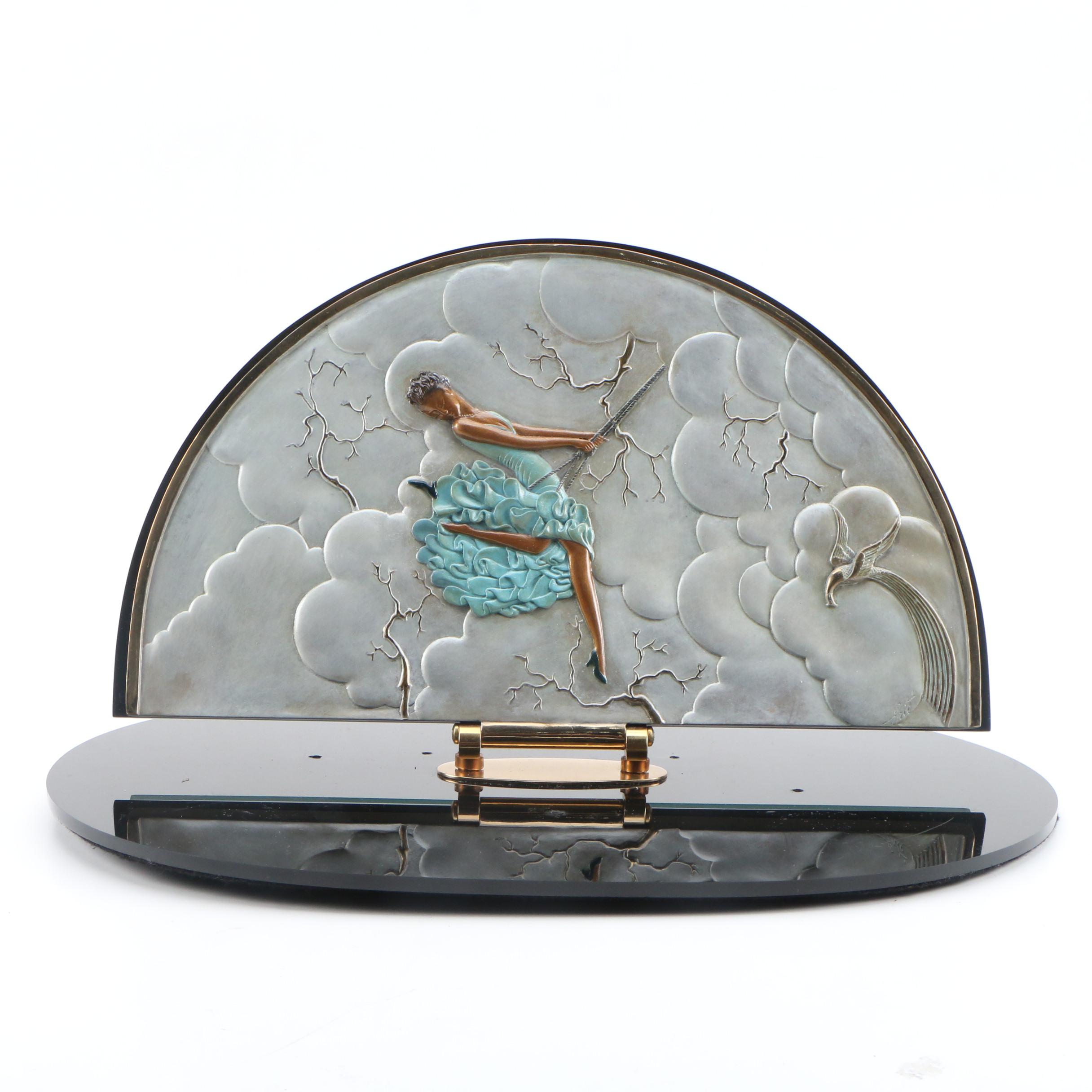 Erté Patinated Bronze Vanity Mirror "The Swing", 1985