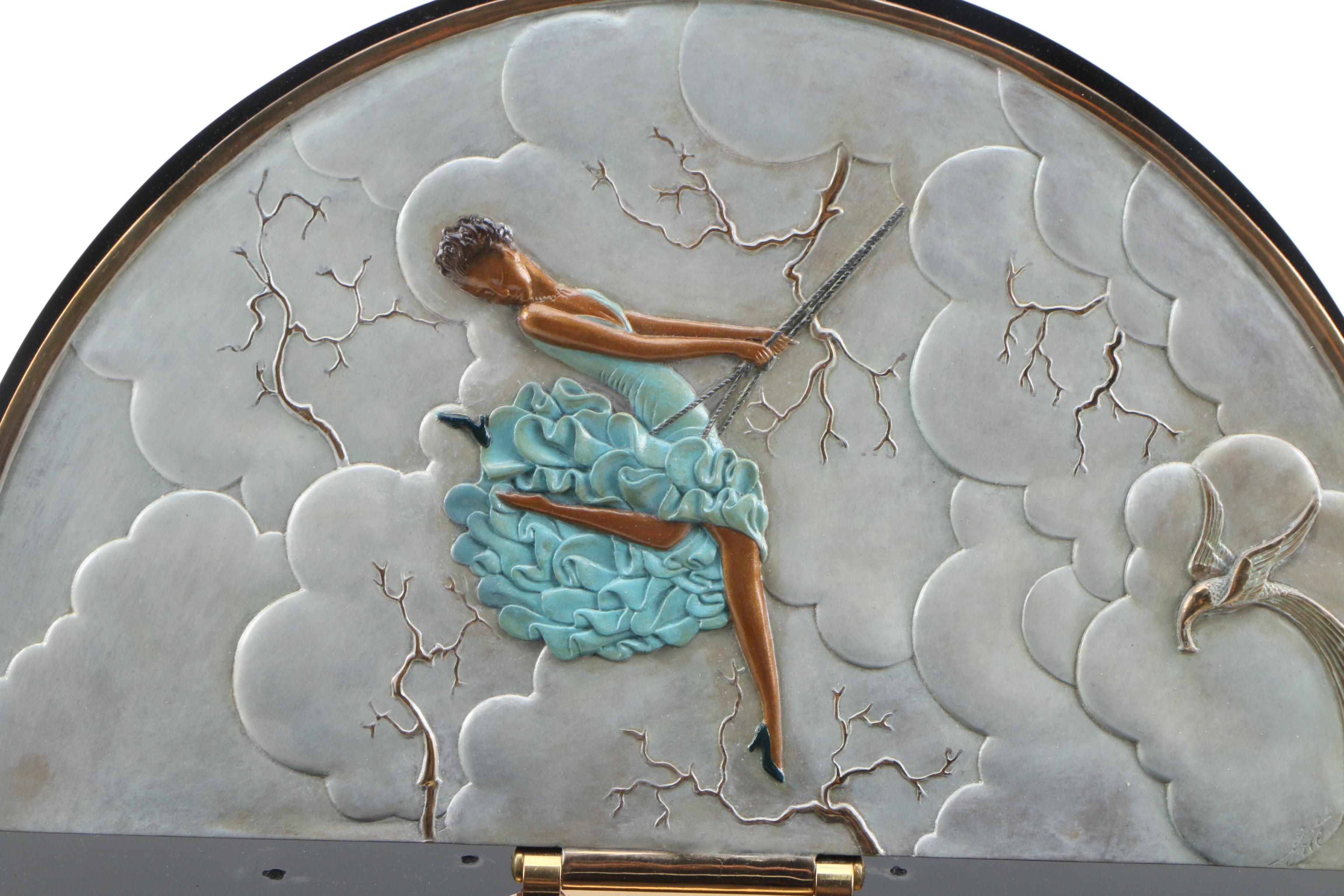 Erté Patinated Bronze Vanity Mirror "The Swing", 1985