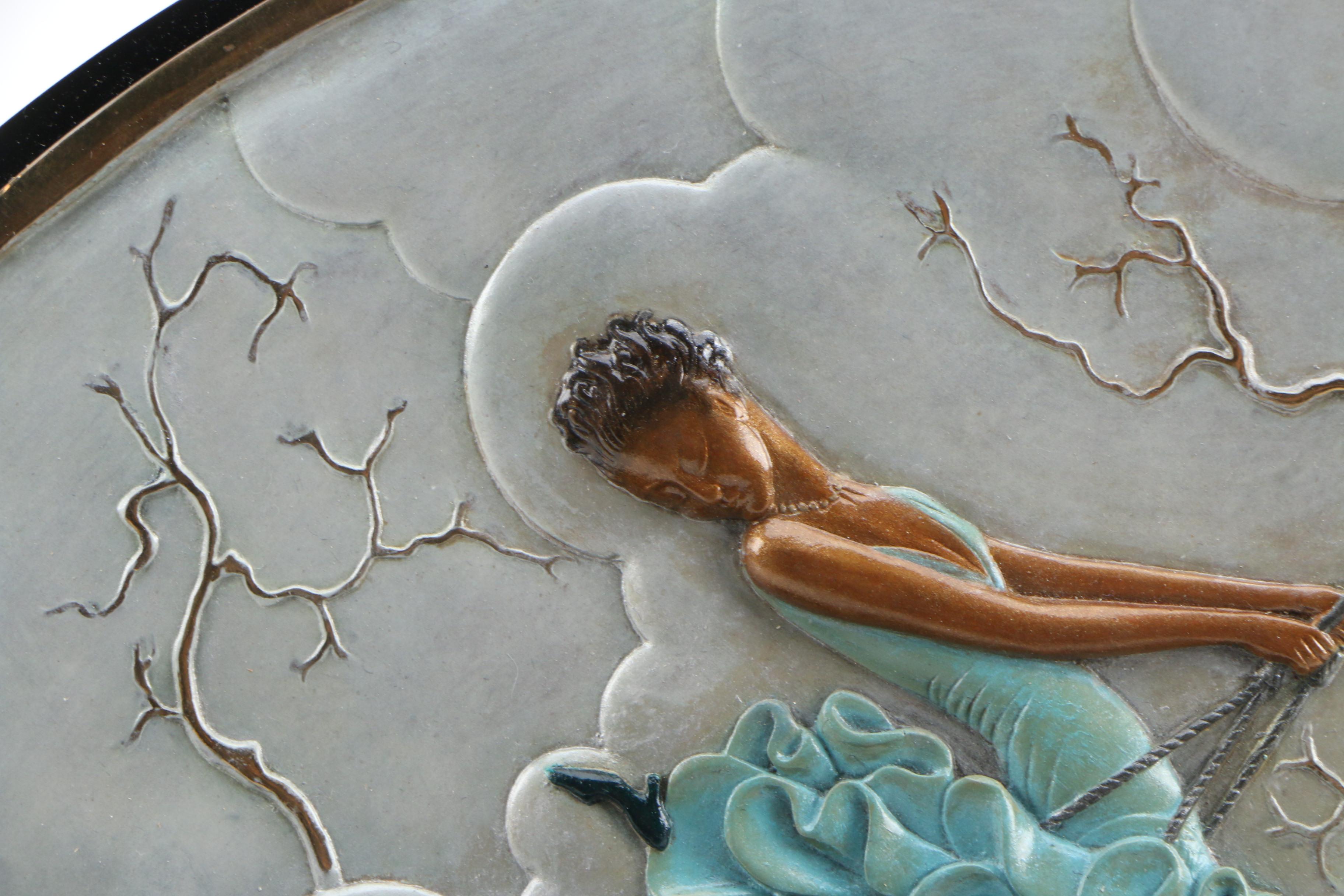 Erté Patinated Bronze Vanity Mirror "The Swing", 1985