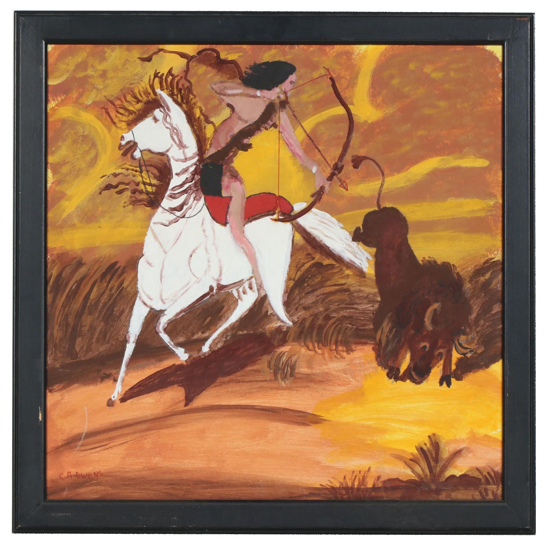 Charles Owens Oil Painting "Buffalo Hunter", Mid to Late 20th Century