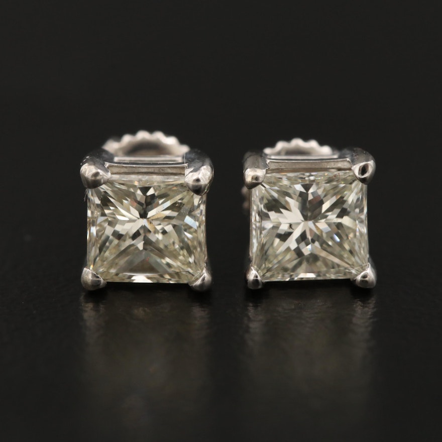 14K Gold 1.60 CTW Princess Cut Diamond Stud Earrings