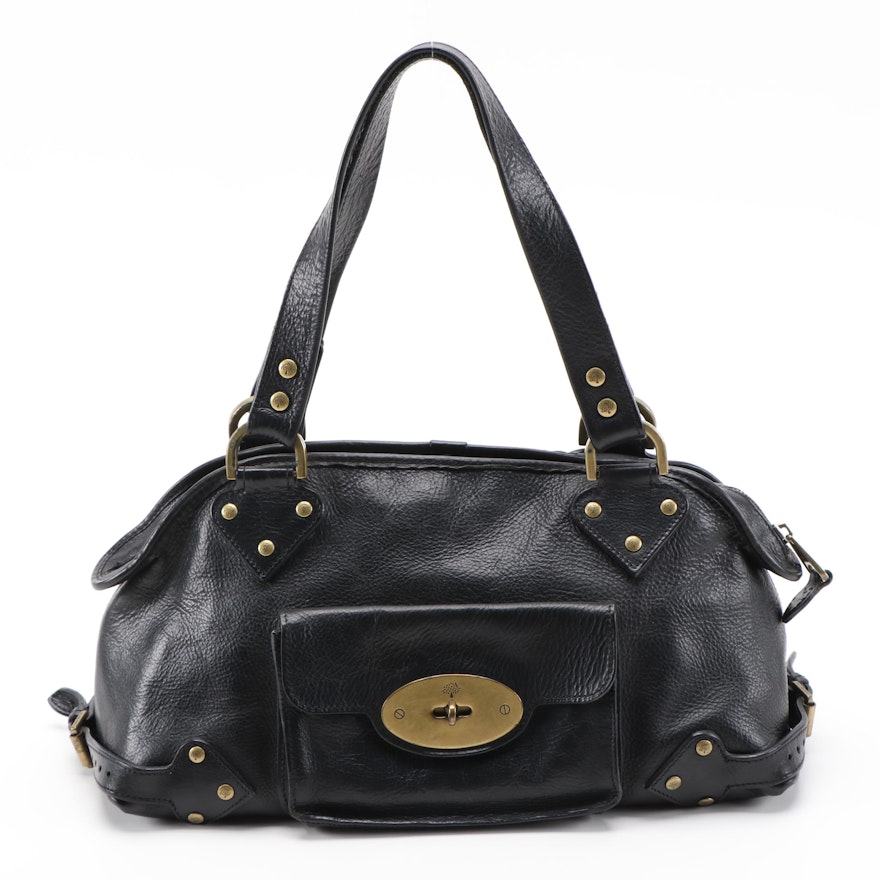 Mulberry Black Grained Leather Satchel