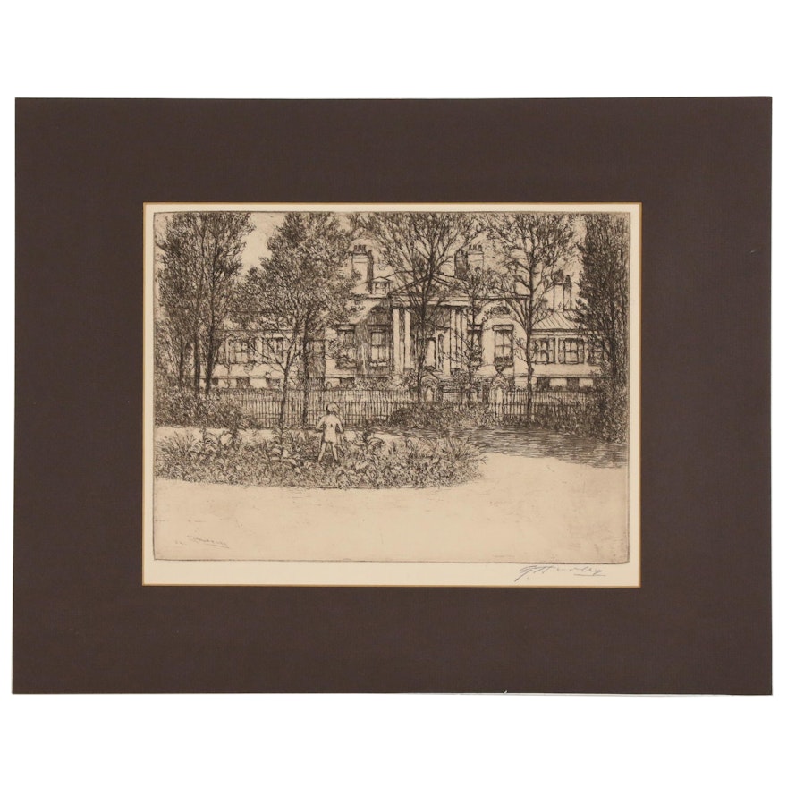 Edward Timothy Hurley Etching "Home of the Fine Arts", Early 20th Century