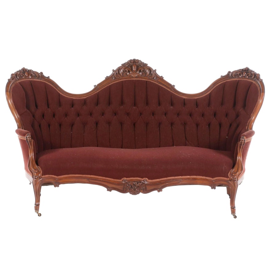 Victorian Carved Walnut Upholstered Sofa, Late 19th Century