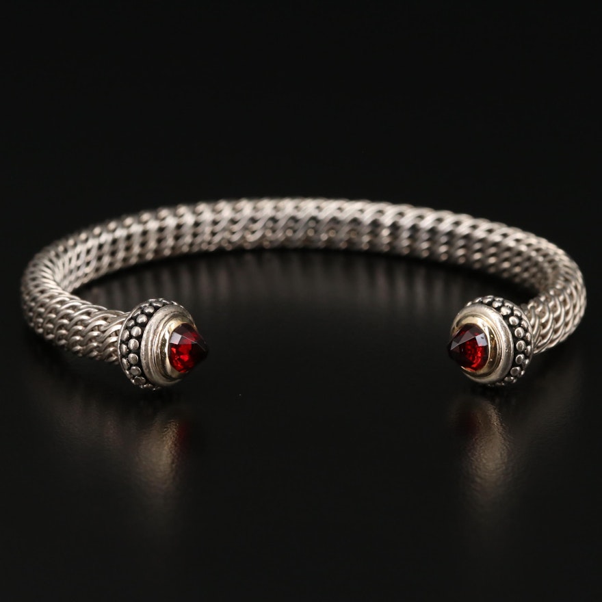 Sterling Silver Garnet Cuff with 18K Accents